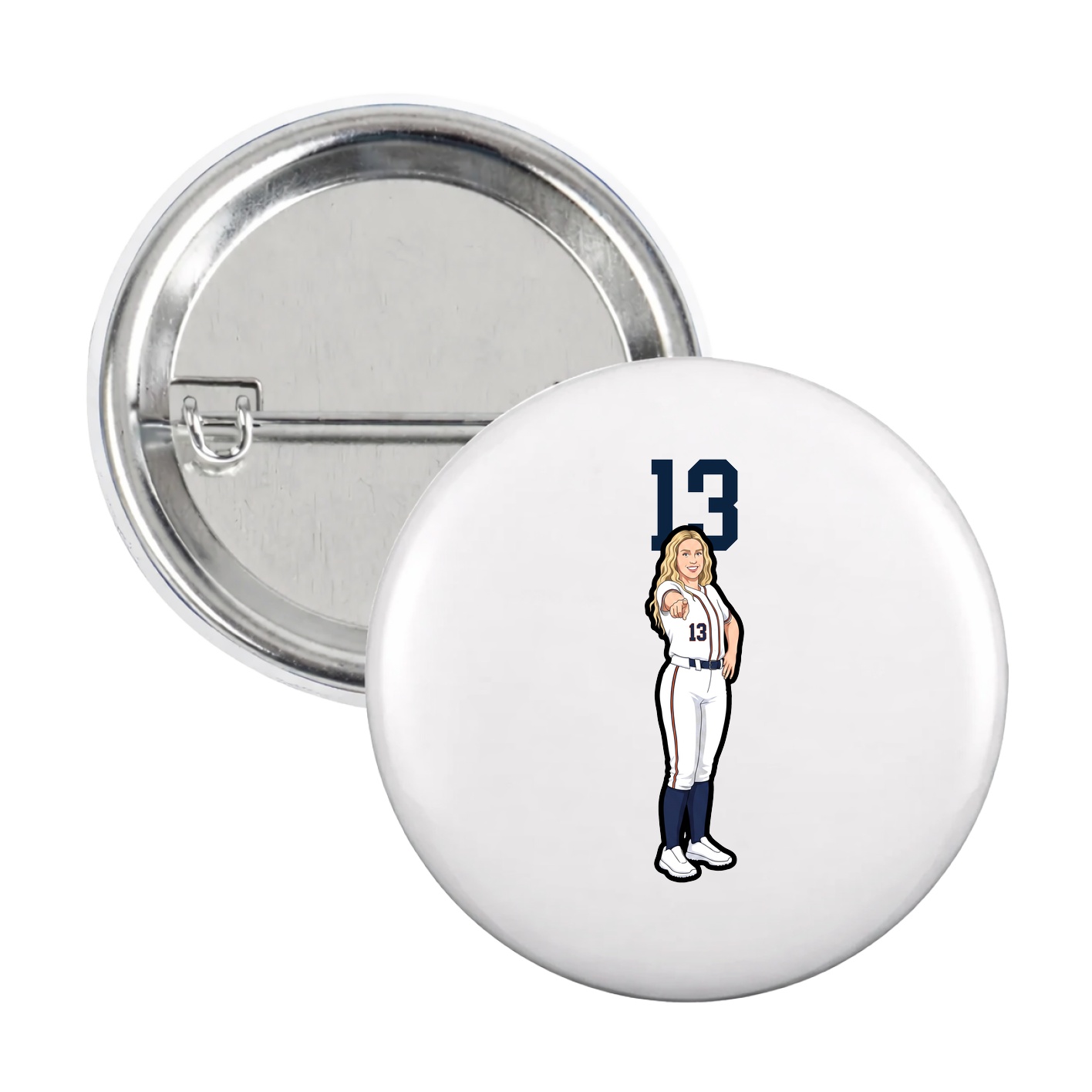 Game Day Button — Number Top in White