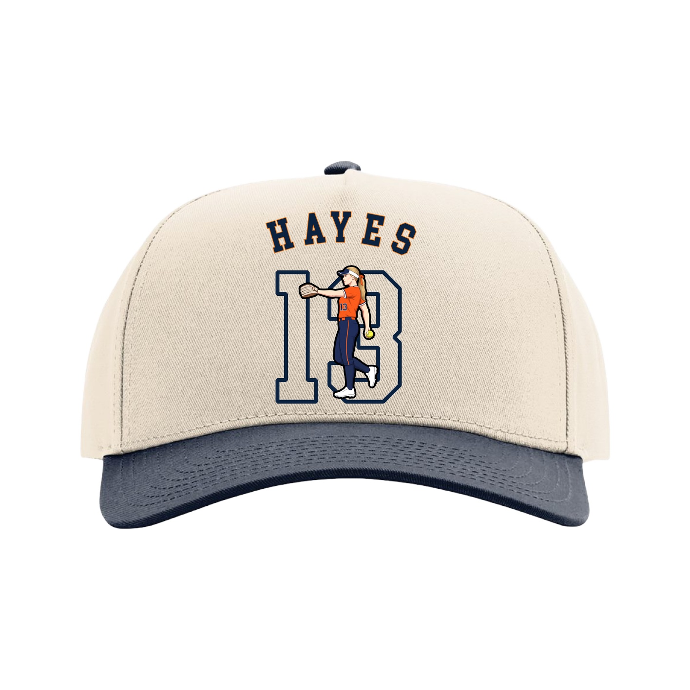 Full Fabric Five-Panel Champ Cap — Shirsey Arch in Cream/Navy