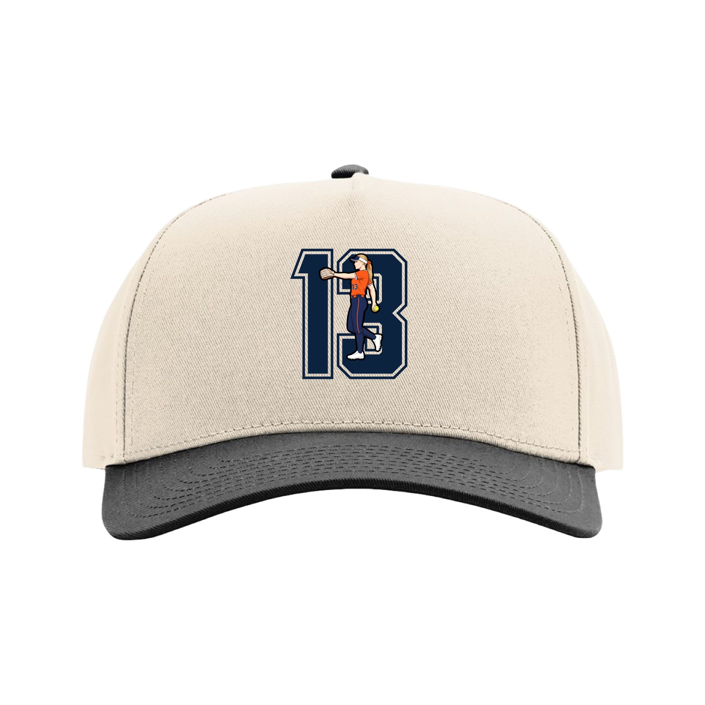 Full Fabric Five-Panel Champ Cap — Number in Cream/Black