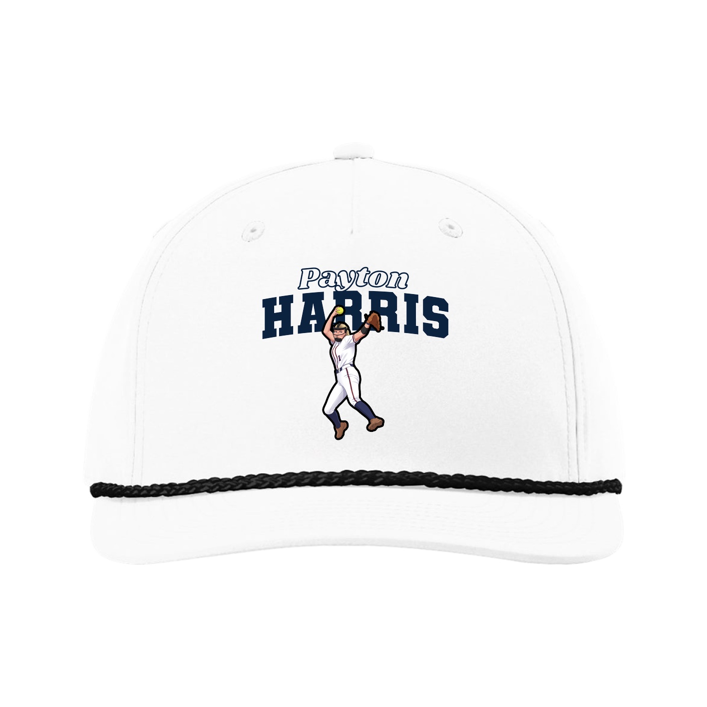 Five-Panel Classic Rope Cap — Name Arch in White