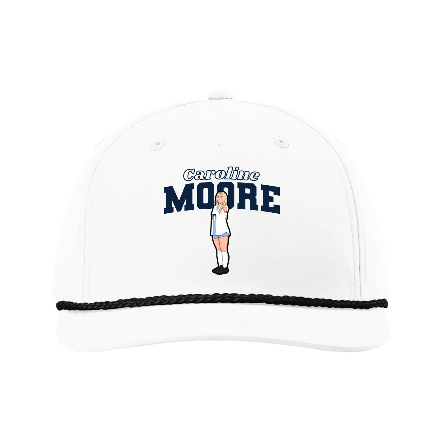 Five-Panel Classic Rope Cap — Name Arch in White
