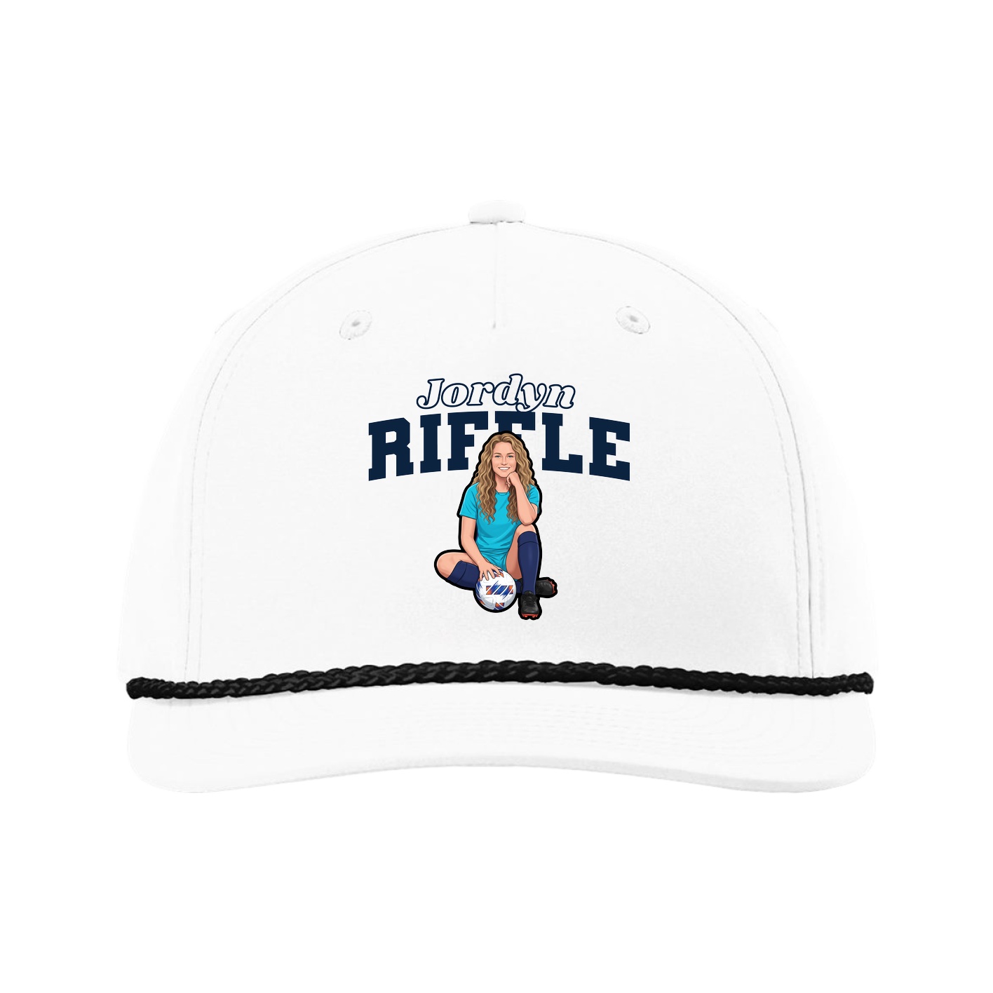 Five-Panel Classic Rope Cap — Name Arch in White