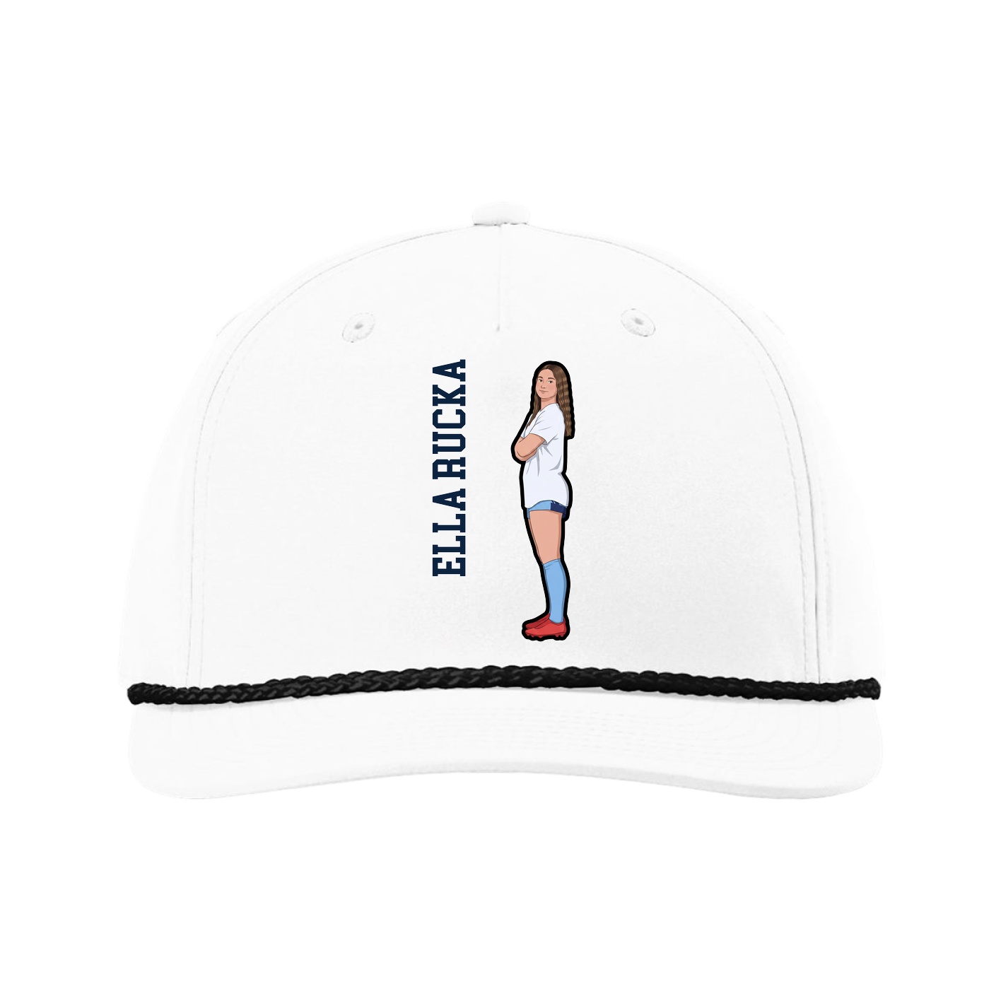 Five-Panel Classic Rope Cap — Name Vertical in White