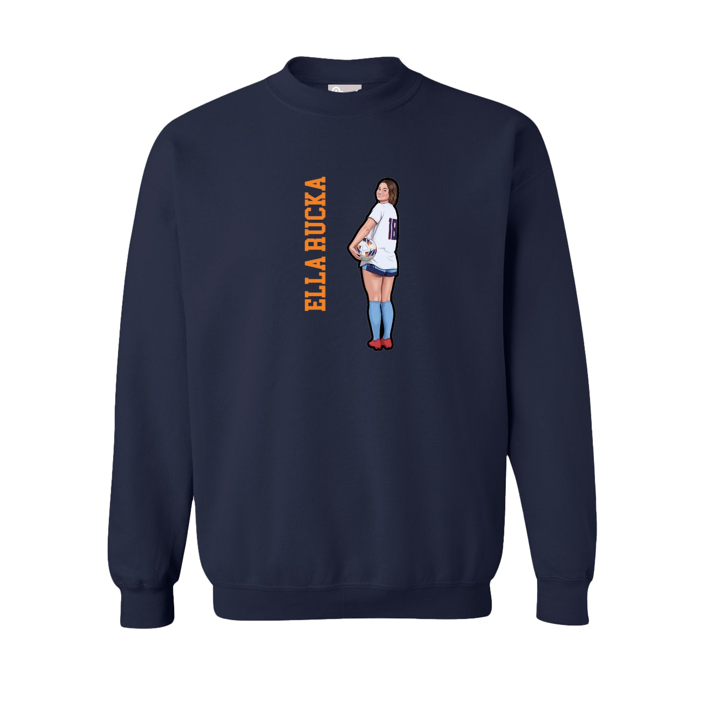 Fleece Crew — Name Vertical in Navy