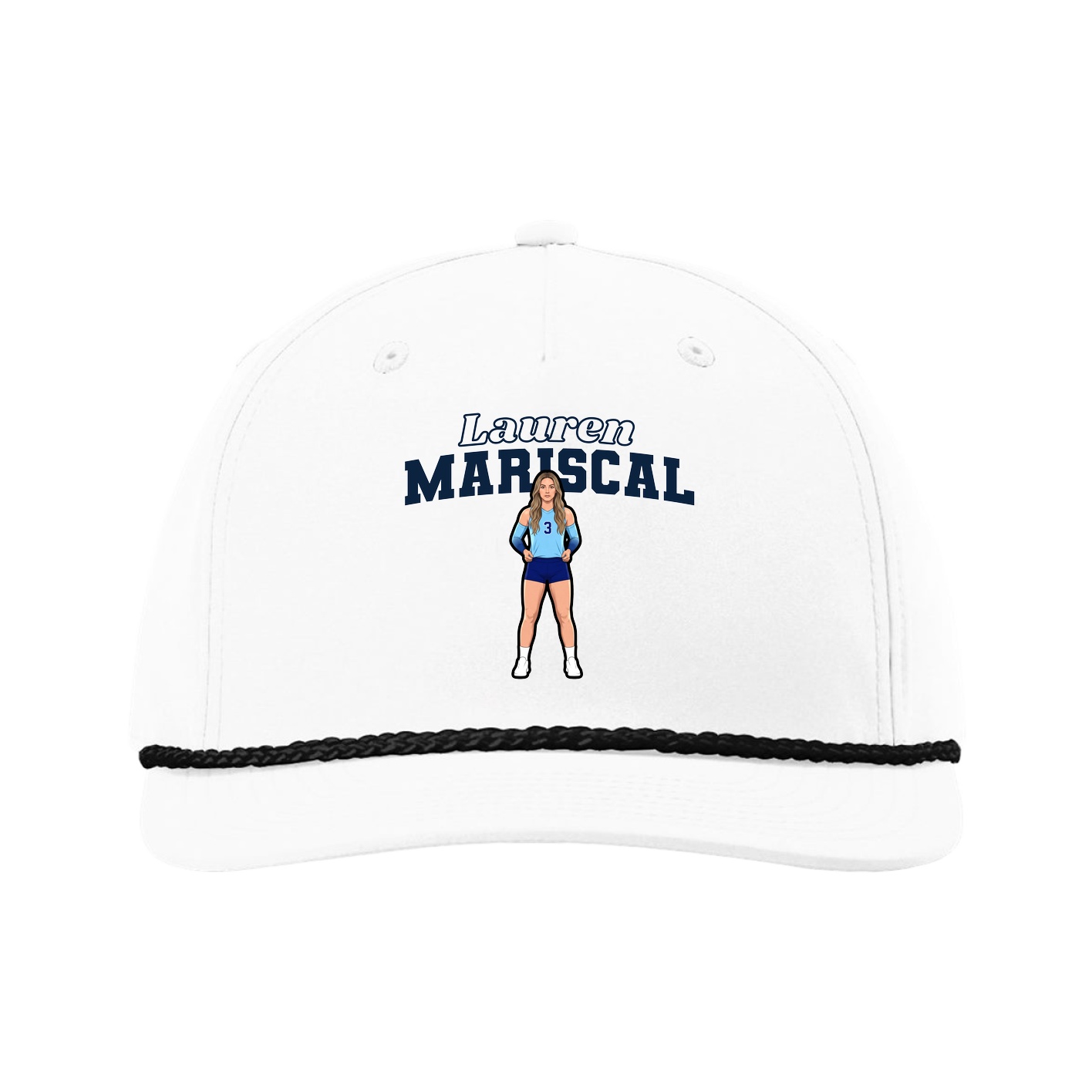Five-Panel Classic Rope Cap — Name Arch in White