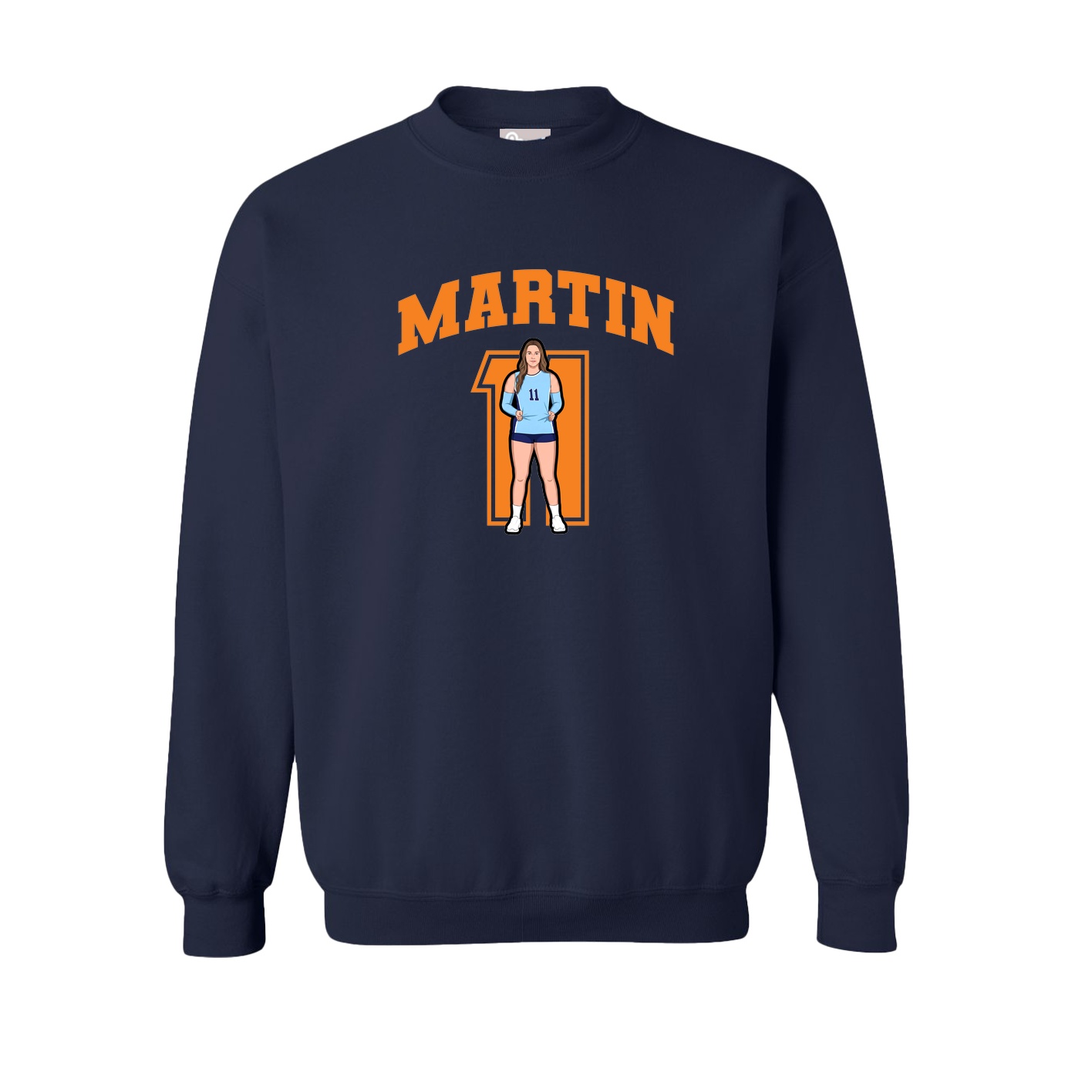 Fleece Crew — Number in Navy