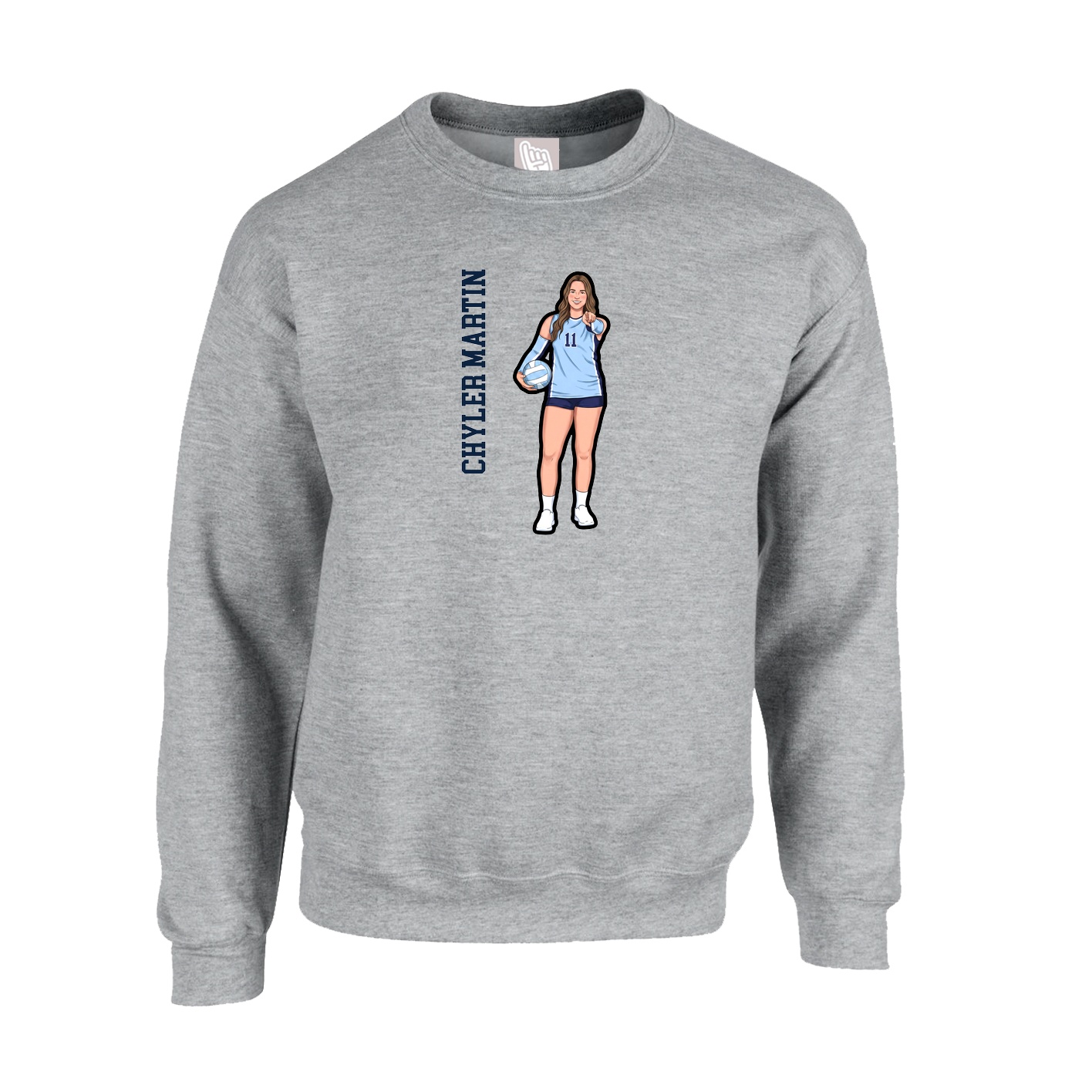 Fleece Crew — Name Vertical in Grey