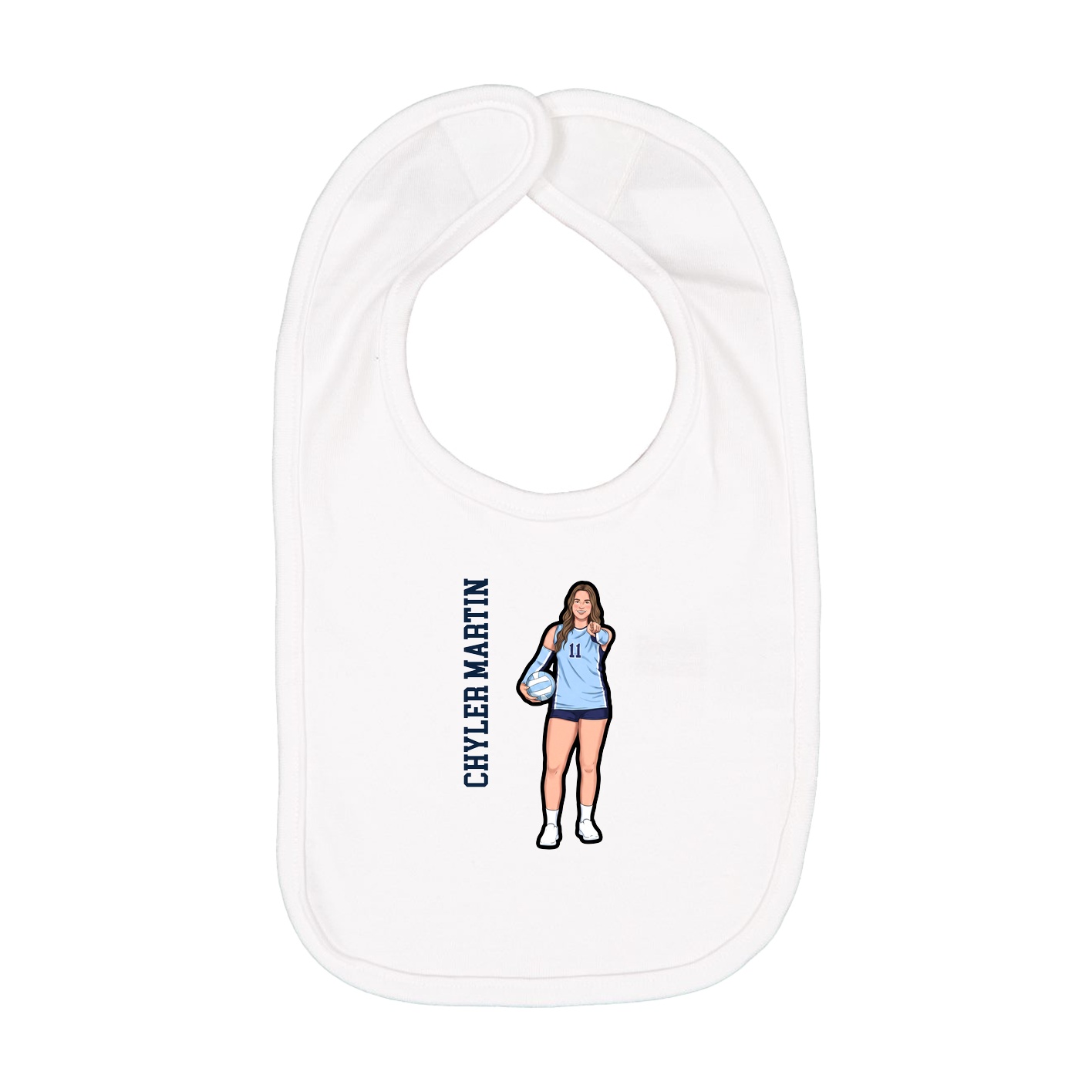 Infant Bib — Name Vertical in White
