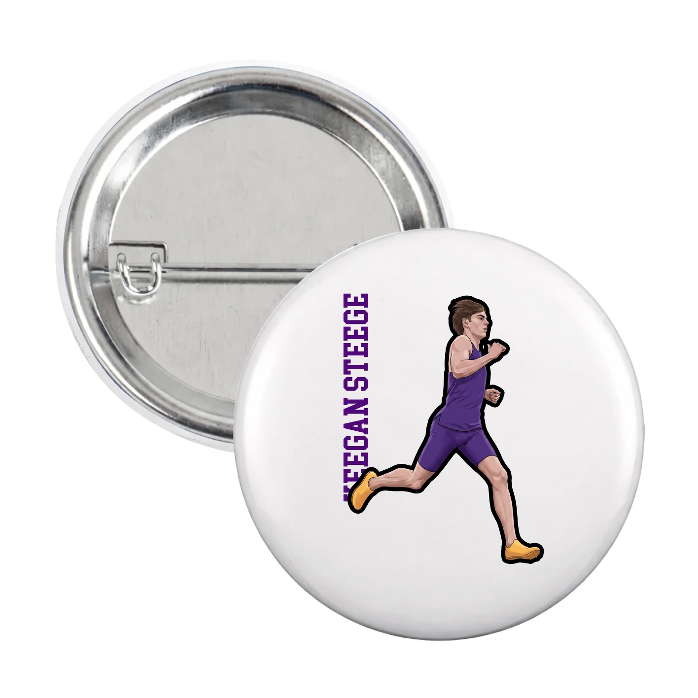 Game Day Button — Name Vertical in White