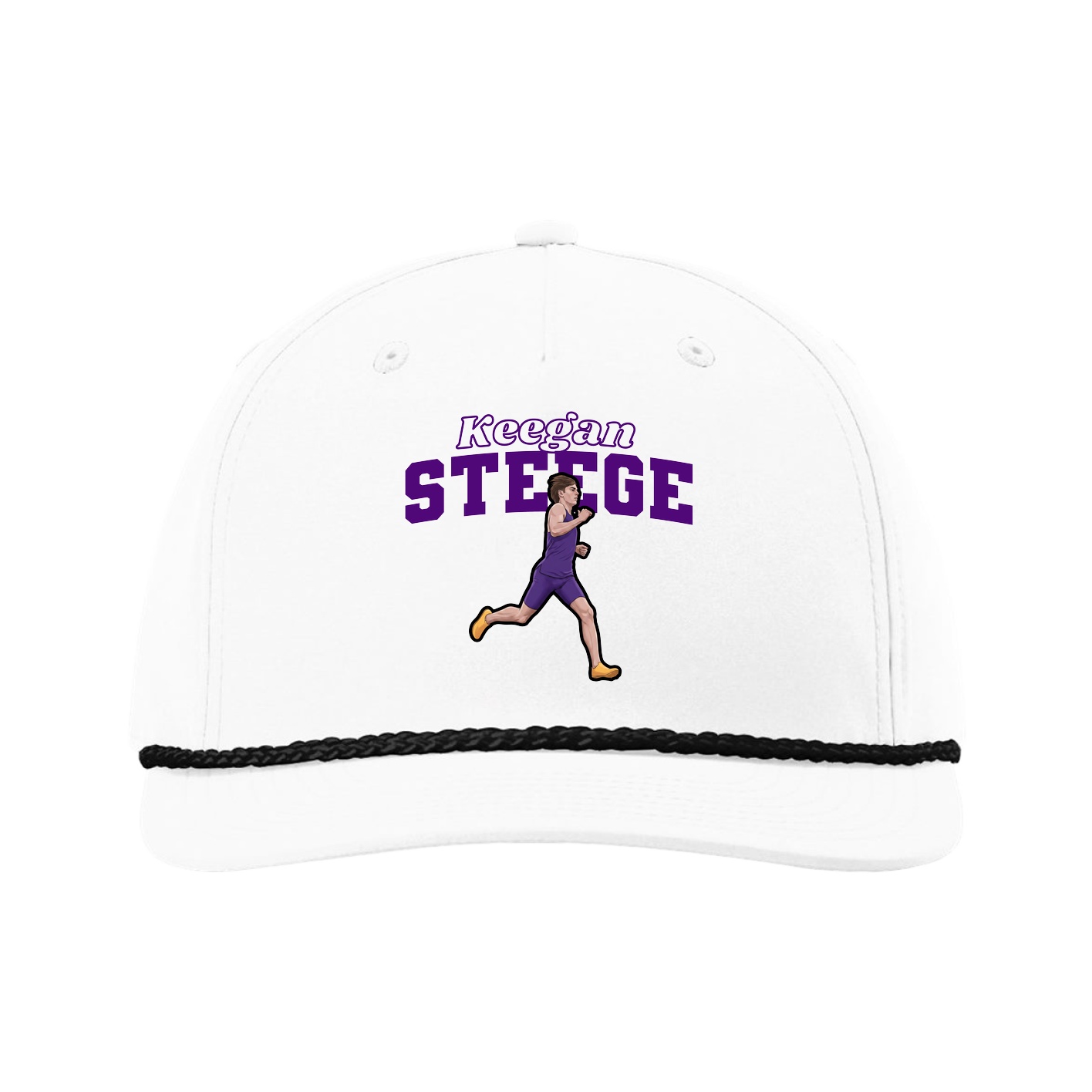 Five-Panel Classic Rope Cap — Name Arch in White