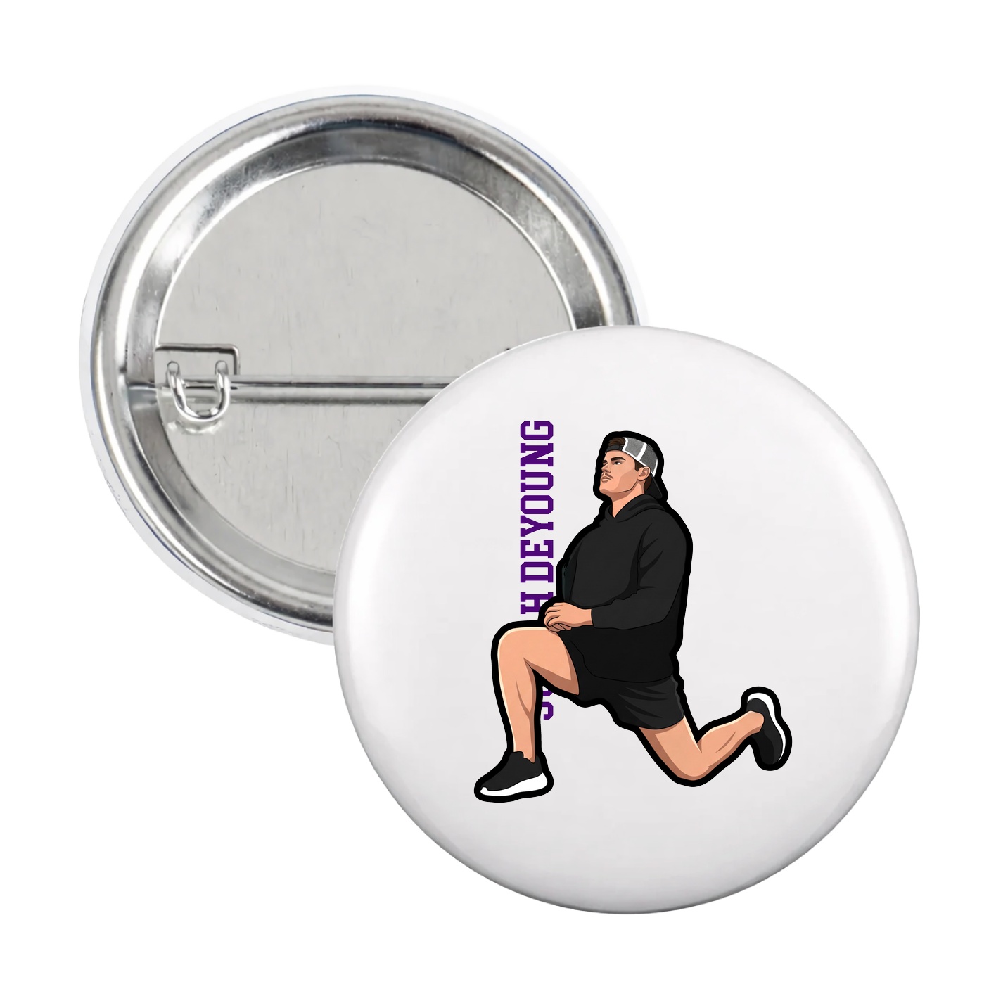Game Day Button — Name Vertical in White