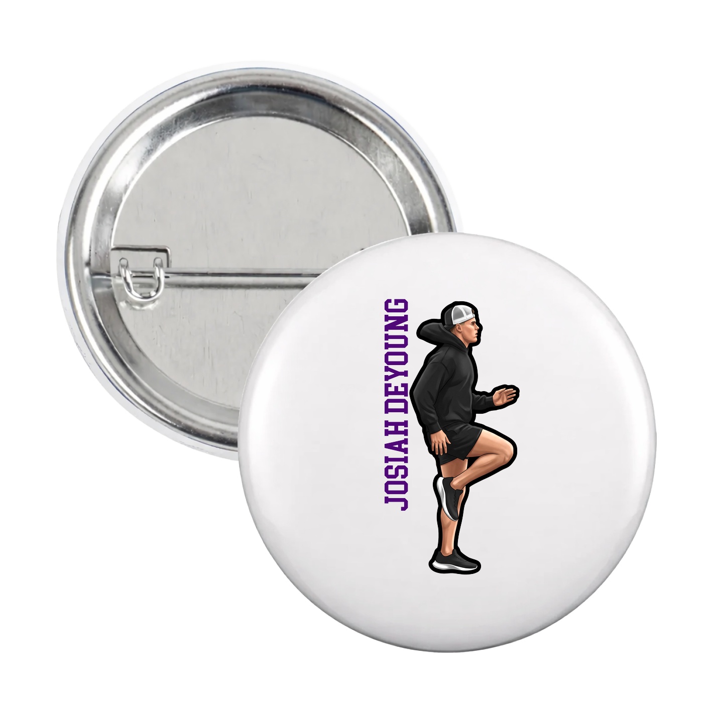 Game Day Button — Name Vertical in White