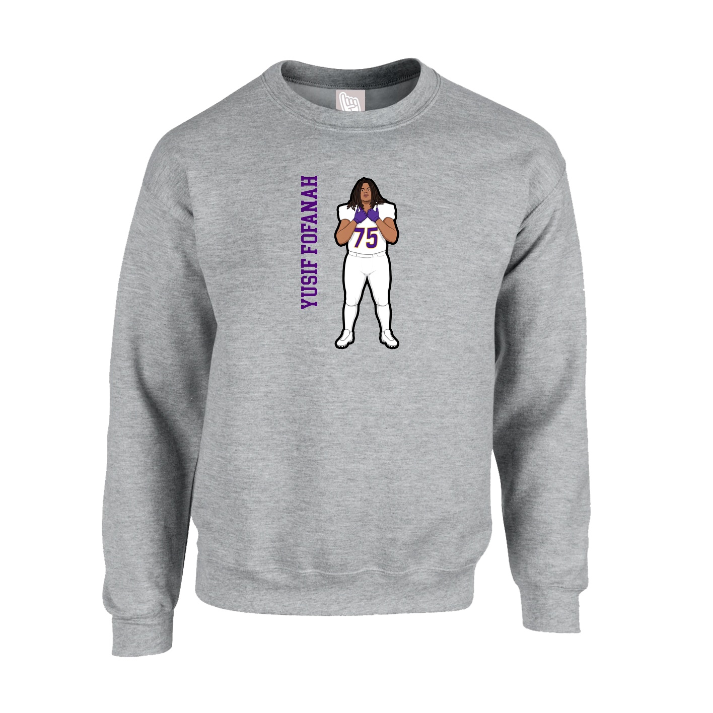 Fleece Crew — Name Vertical in Grey