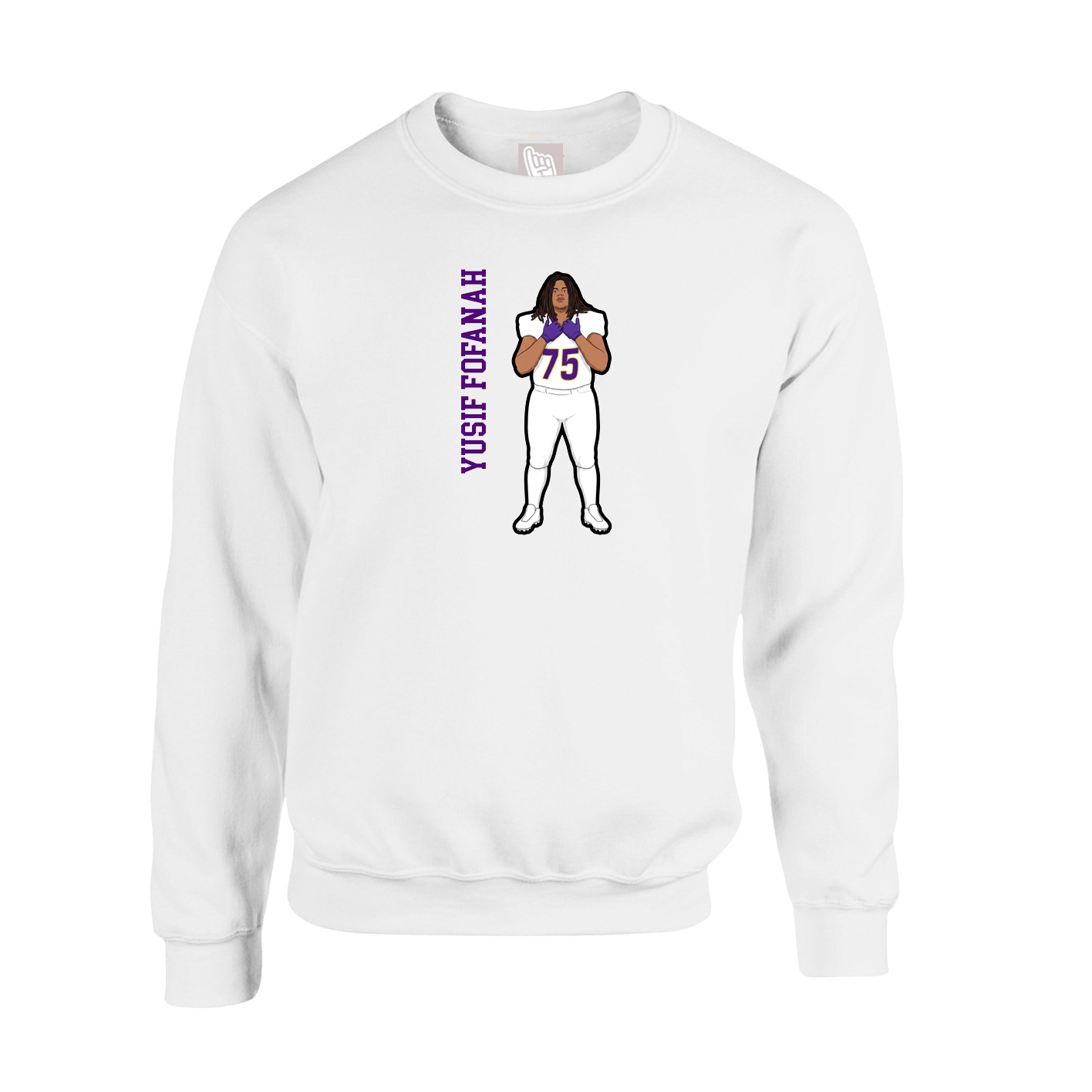 Fleece Crew — Name Vertical in White