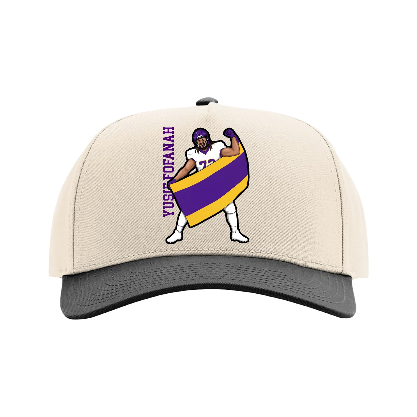 Full Fabric Five-Panel Champ Cap — Name Vertical in Cream/Black