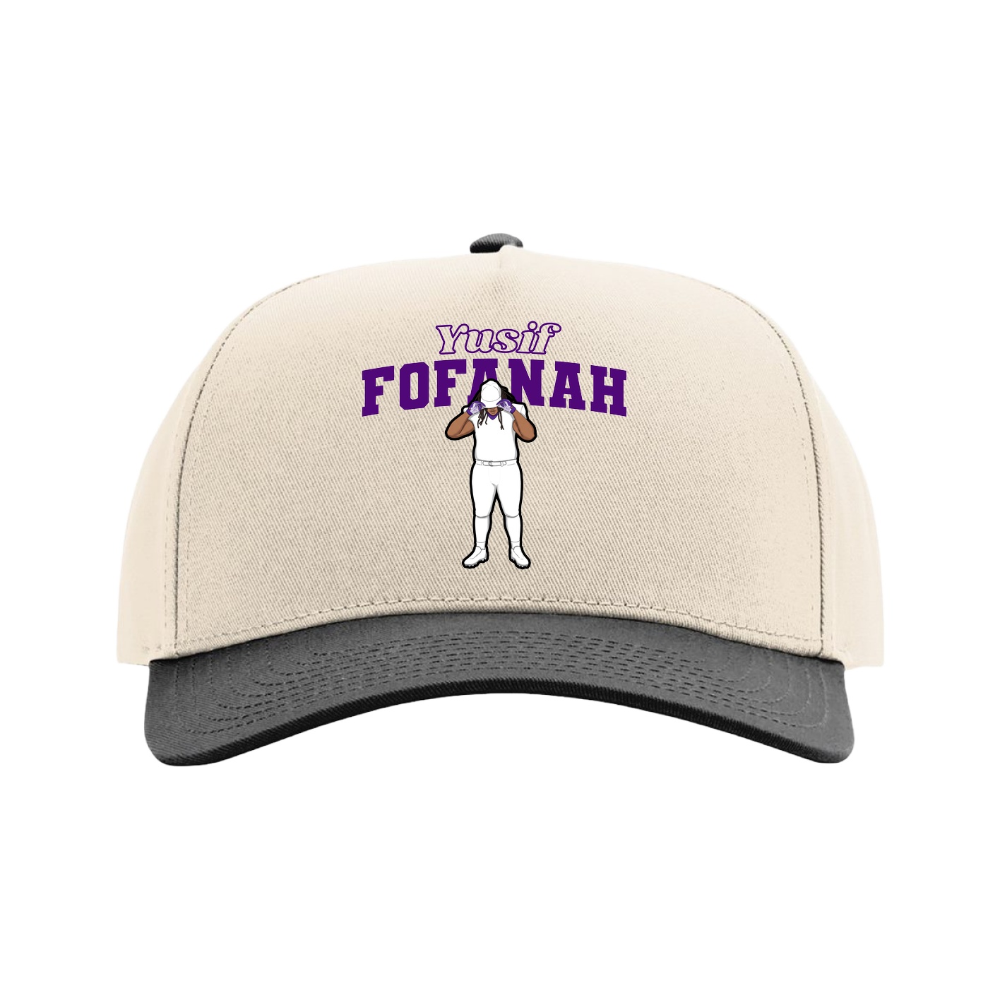 Full Fabric Five-Panel Champ Cap — Name Arch in Cream/Black