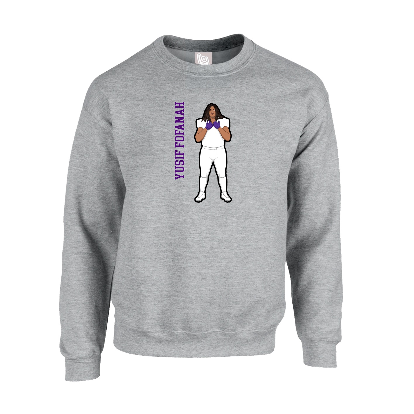 Fleece Crew — Name Vertical in Grey