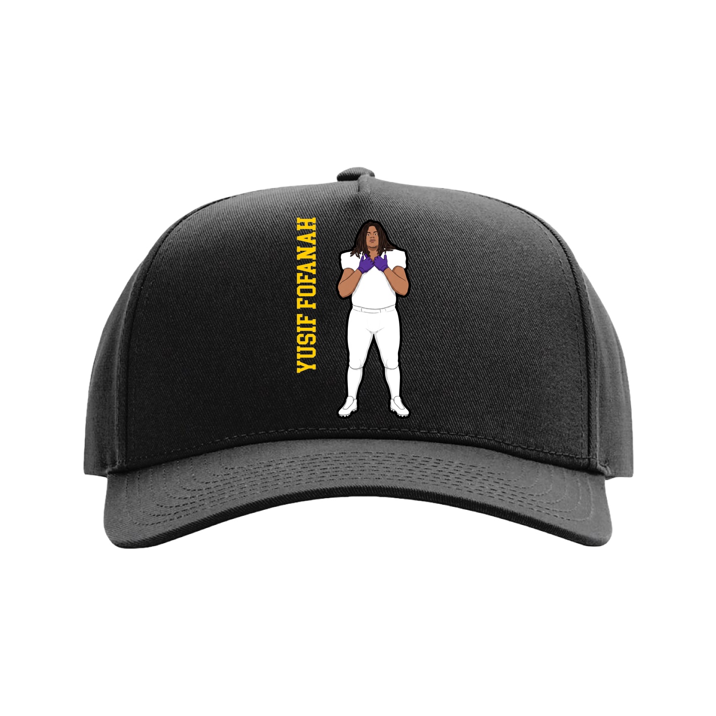 Full Fabric Five-Panel Champ Cap — Name Vertical in Black