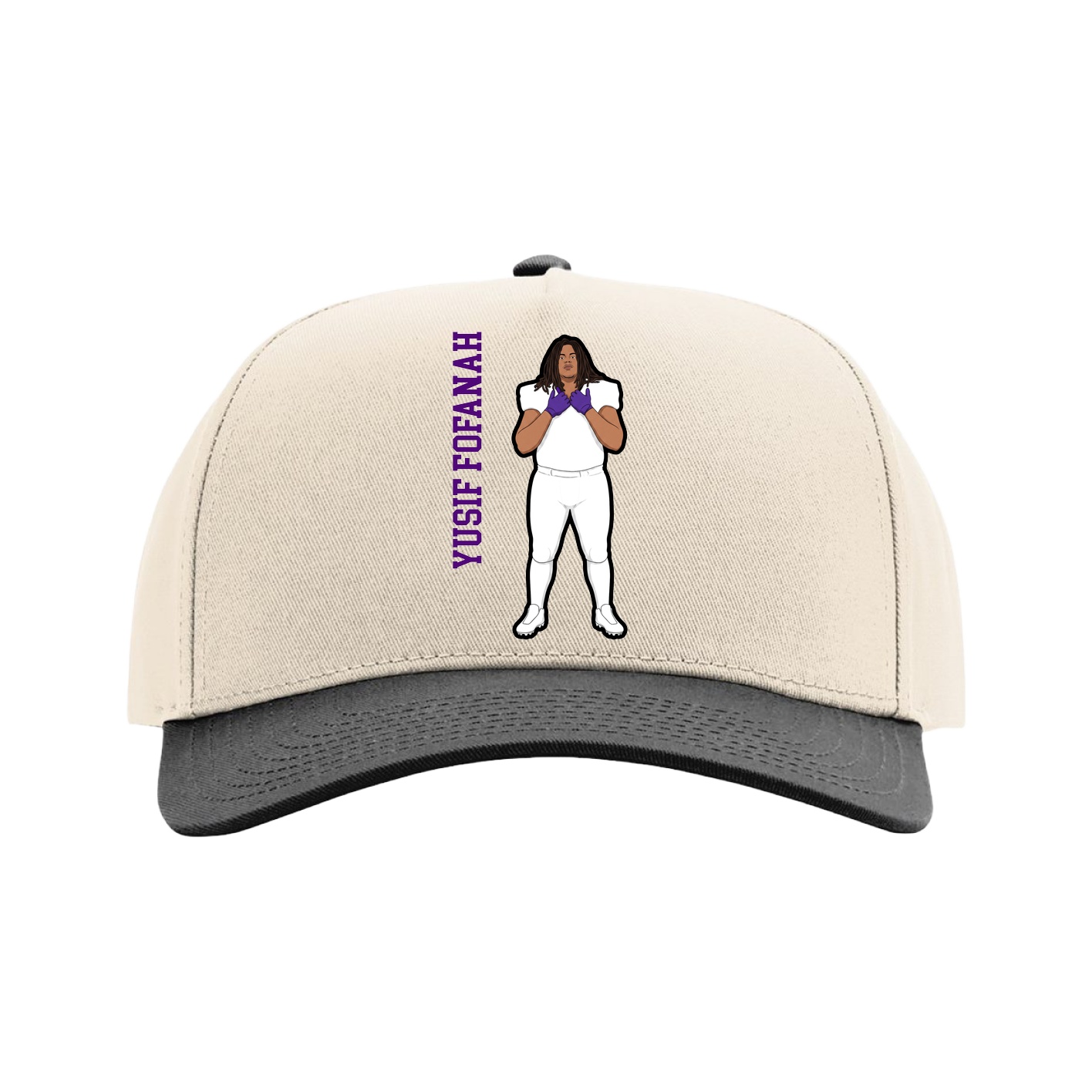 Full Fabric Five-Panel Champ Cap — Name Vertical in Cream/Black