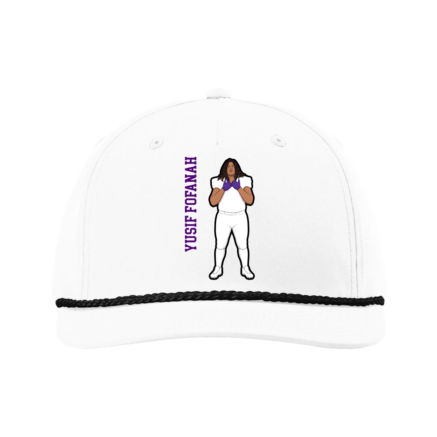Five-Panel Classic Rope Cap — Name Vertical in White