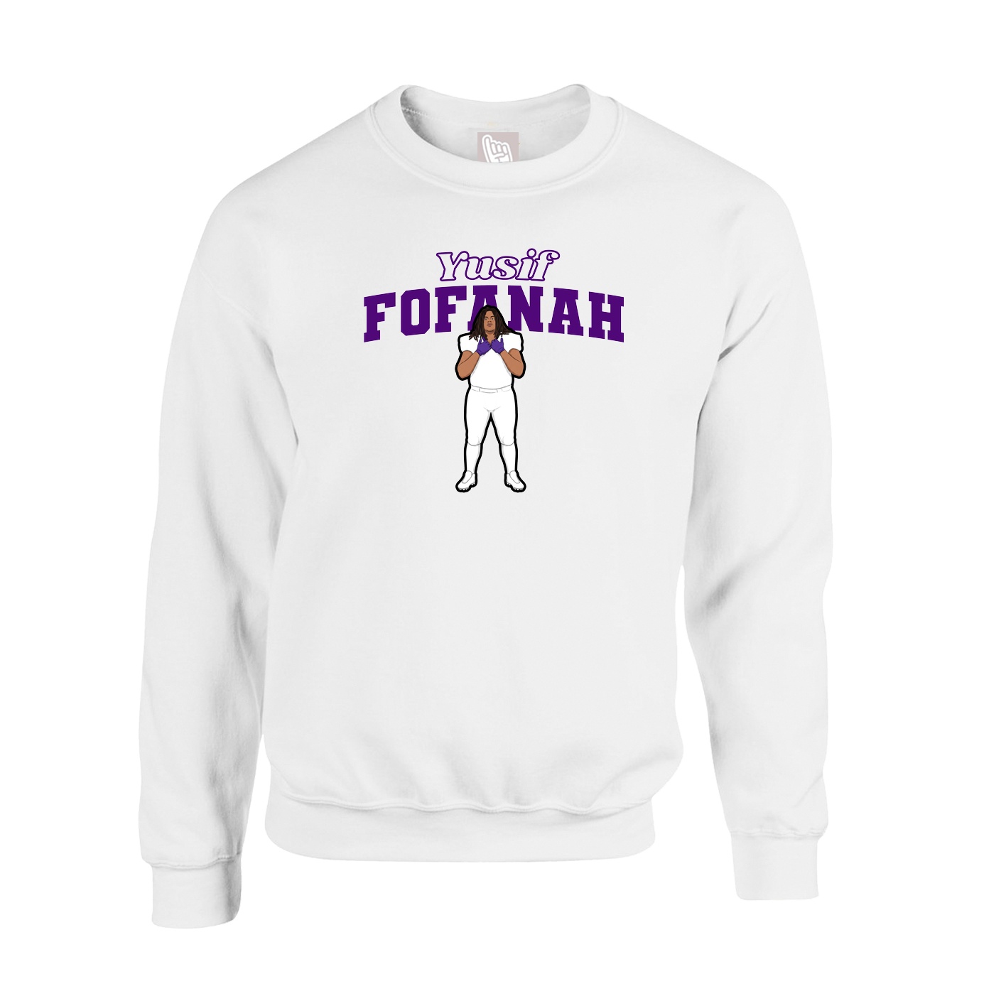 Fleece Crew — Name Arch in White