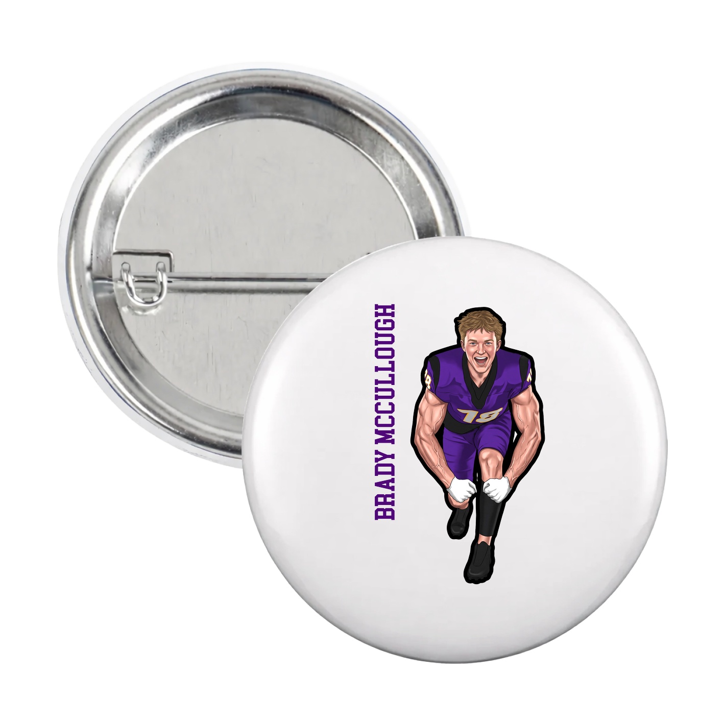 Game Day Button — Name Vertical in White