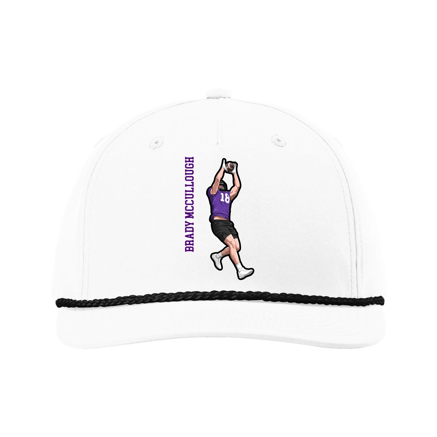 Five-Panel Classic Rope Cap — Name Vertical in White
