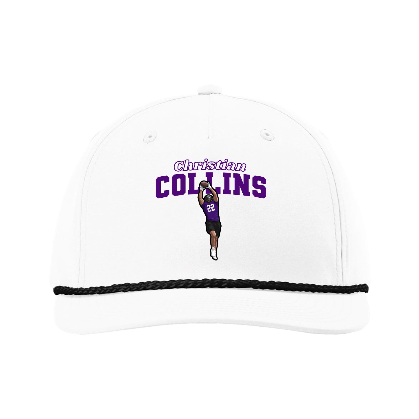 Five-Panel Classic Rope Cap — Name Arch in White