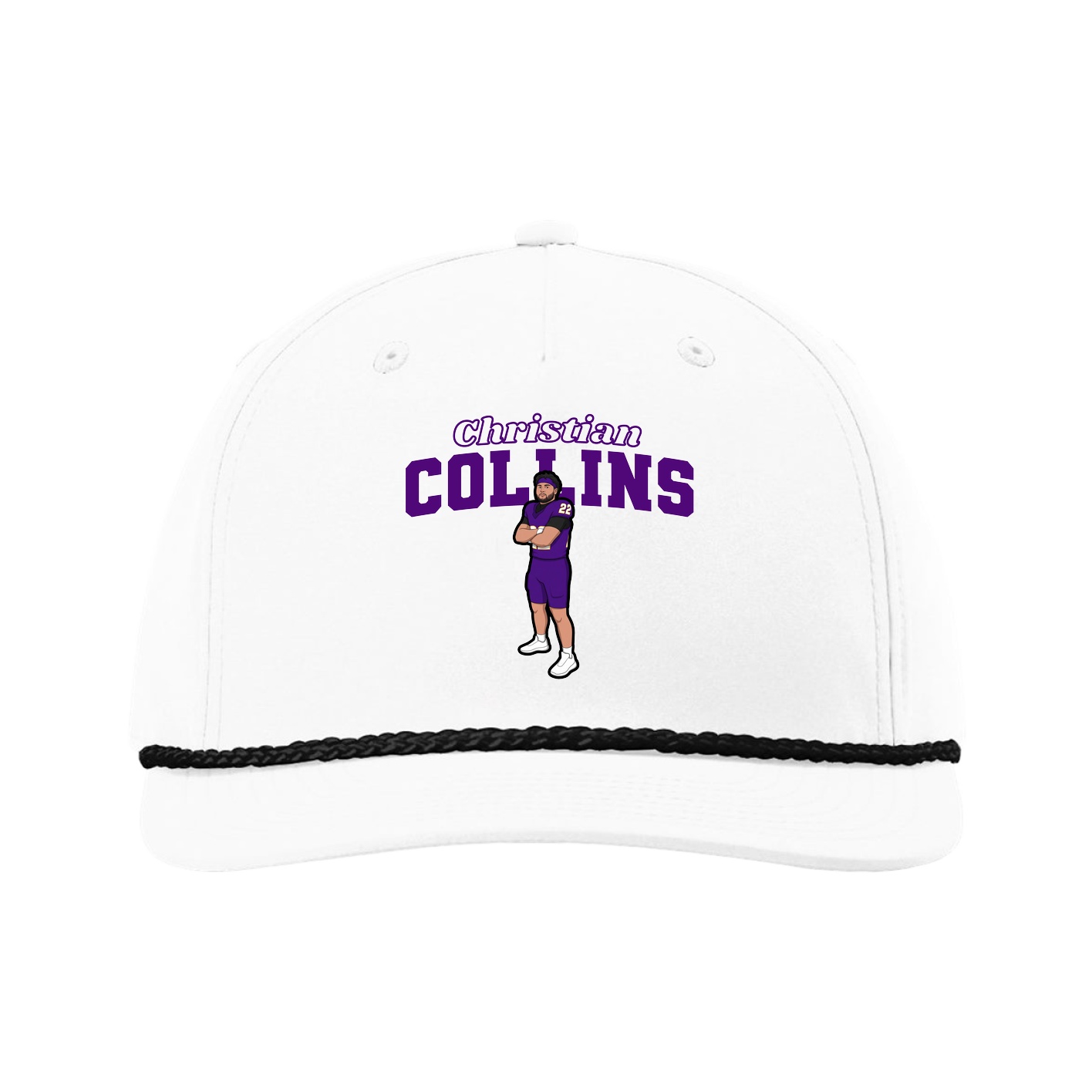 Five-Panel Classic Rope Cap — Name Arch in White