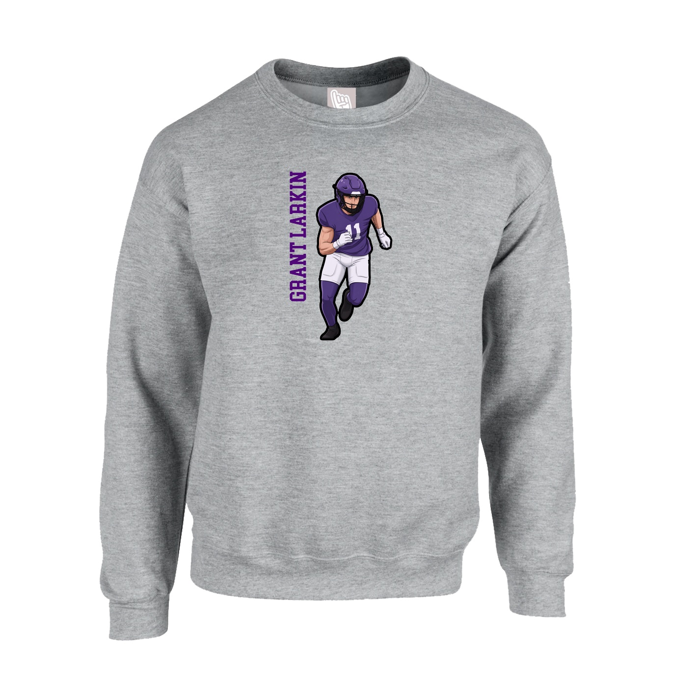 Fleece Crew — Name Vertical in Grey