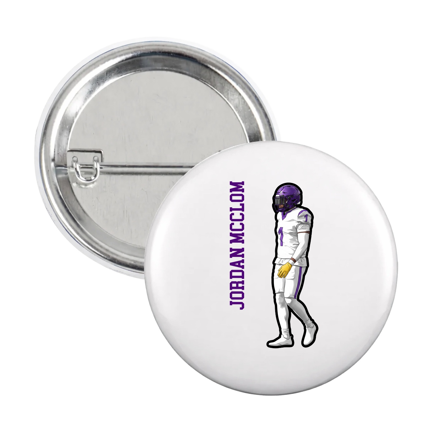 Game Day Button — Name Vertical in White