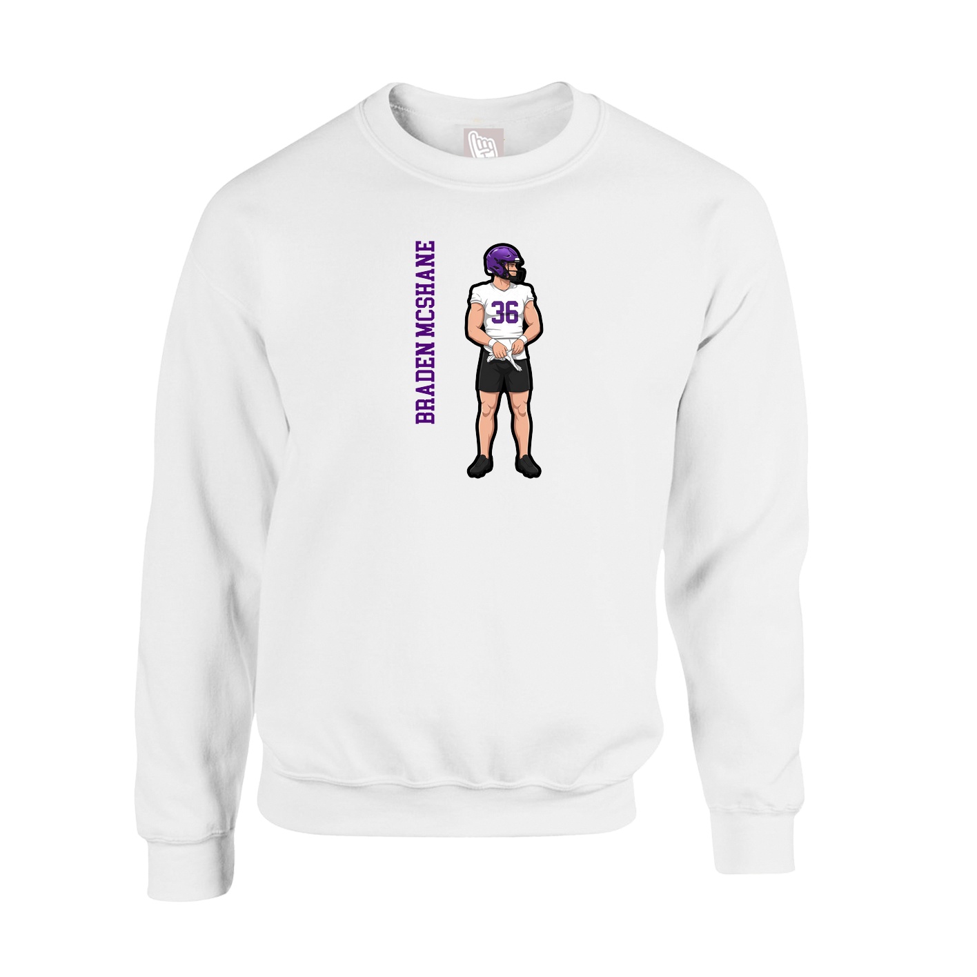 Fleece Crew — Name Vertical in White