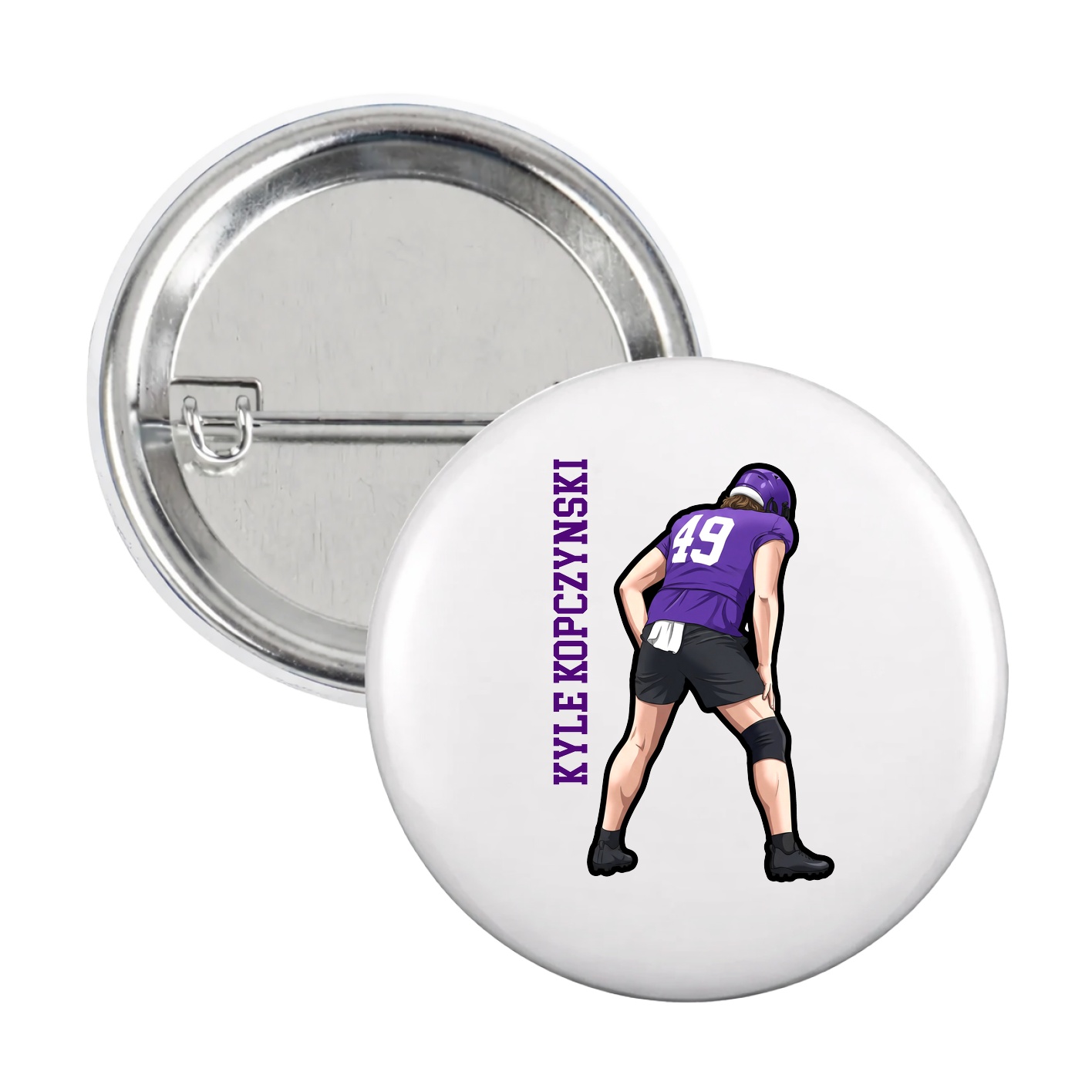 Game Day Button — Name Vertical in White