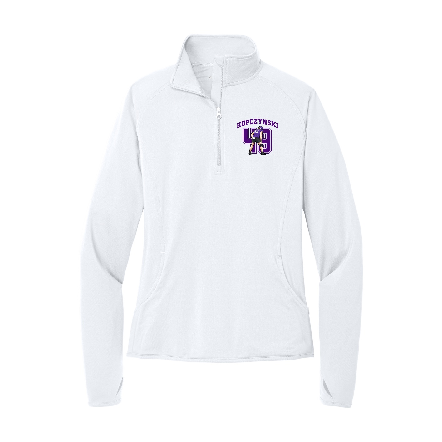 Women's Q-Zip Pullover — Number in White