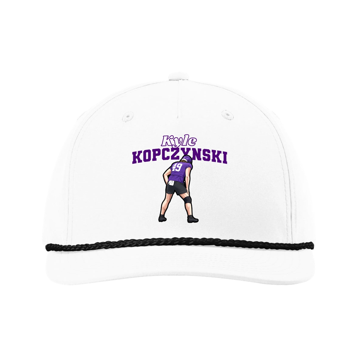 Five-Panel Classic Rope Cap — Name Arch in White