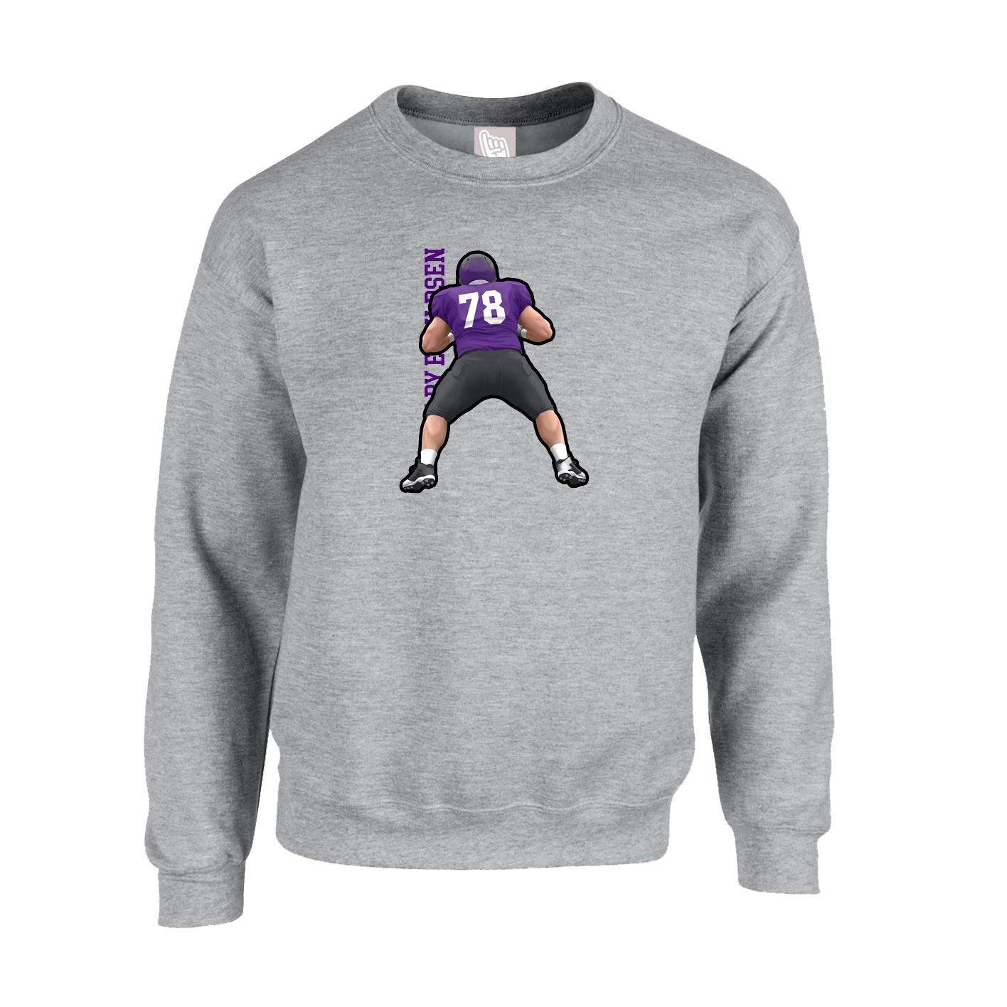 Fleece Crew — Name Vertical in Grey
