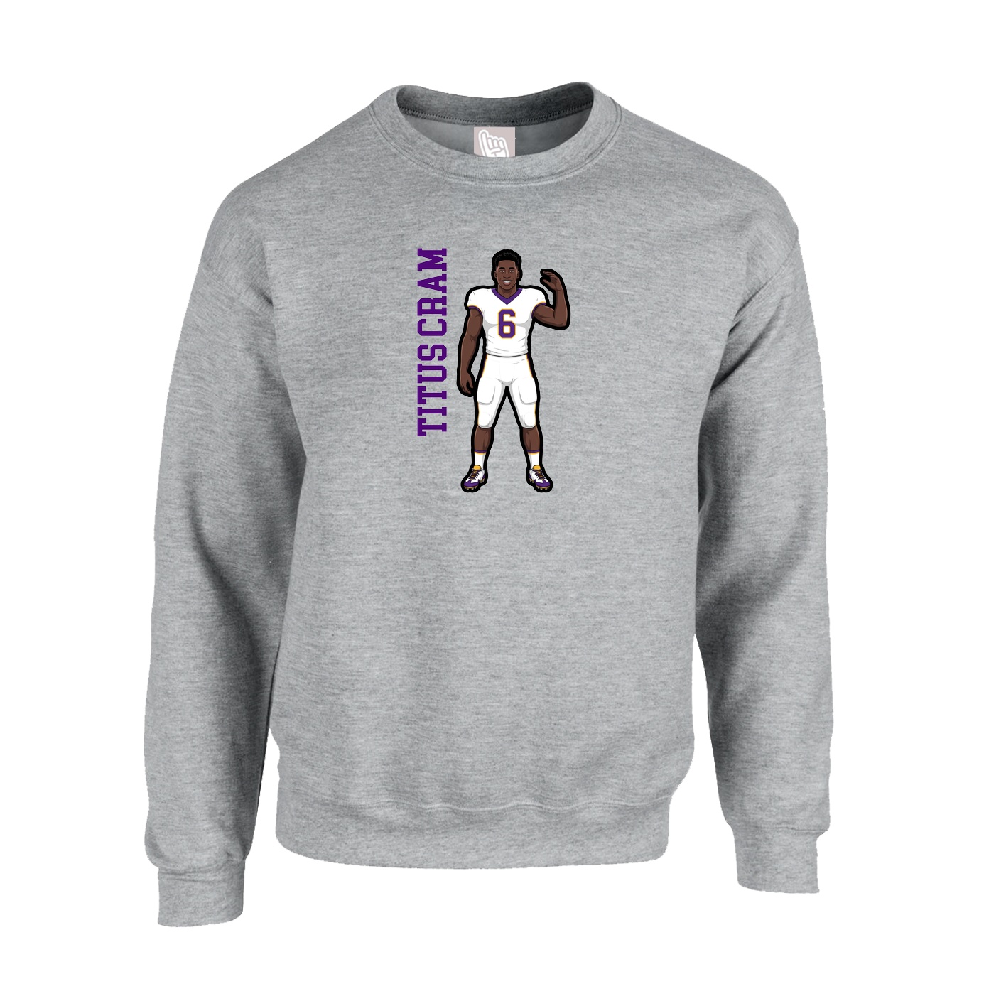 Fleece Crew — Name Vertical in Grey