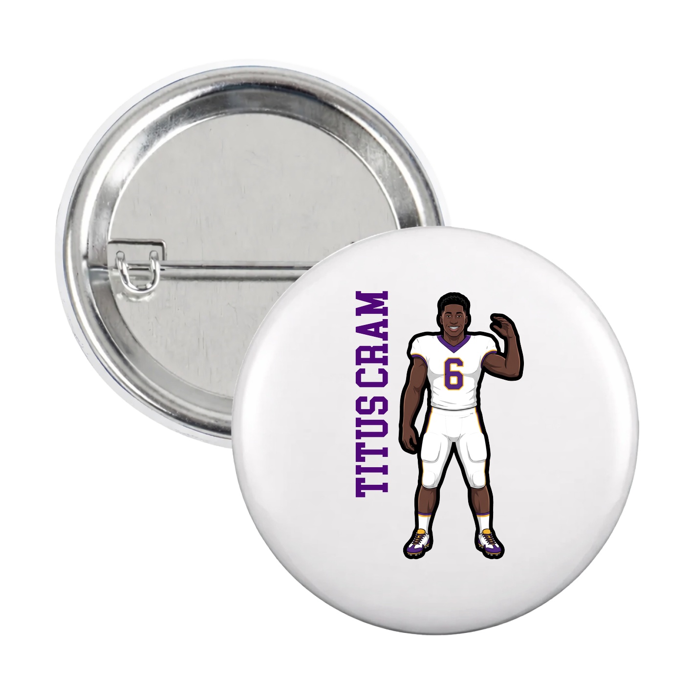 Game Day Button — Name Vertical in White