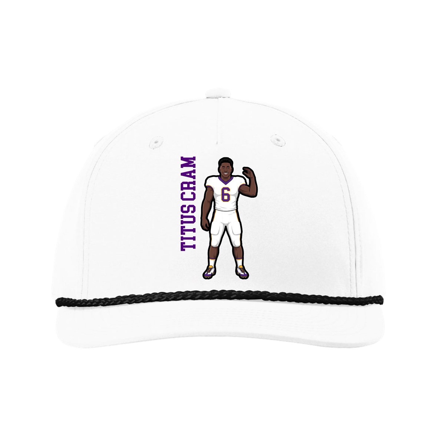 Five-Panel Classic Rope Cap — Name Vertical in White