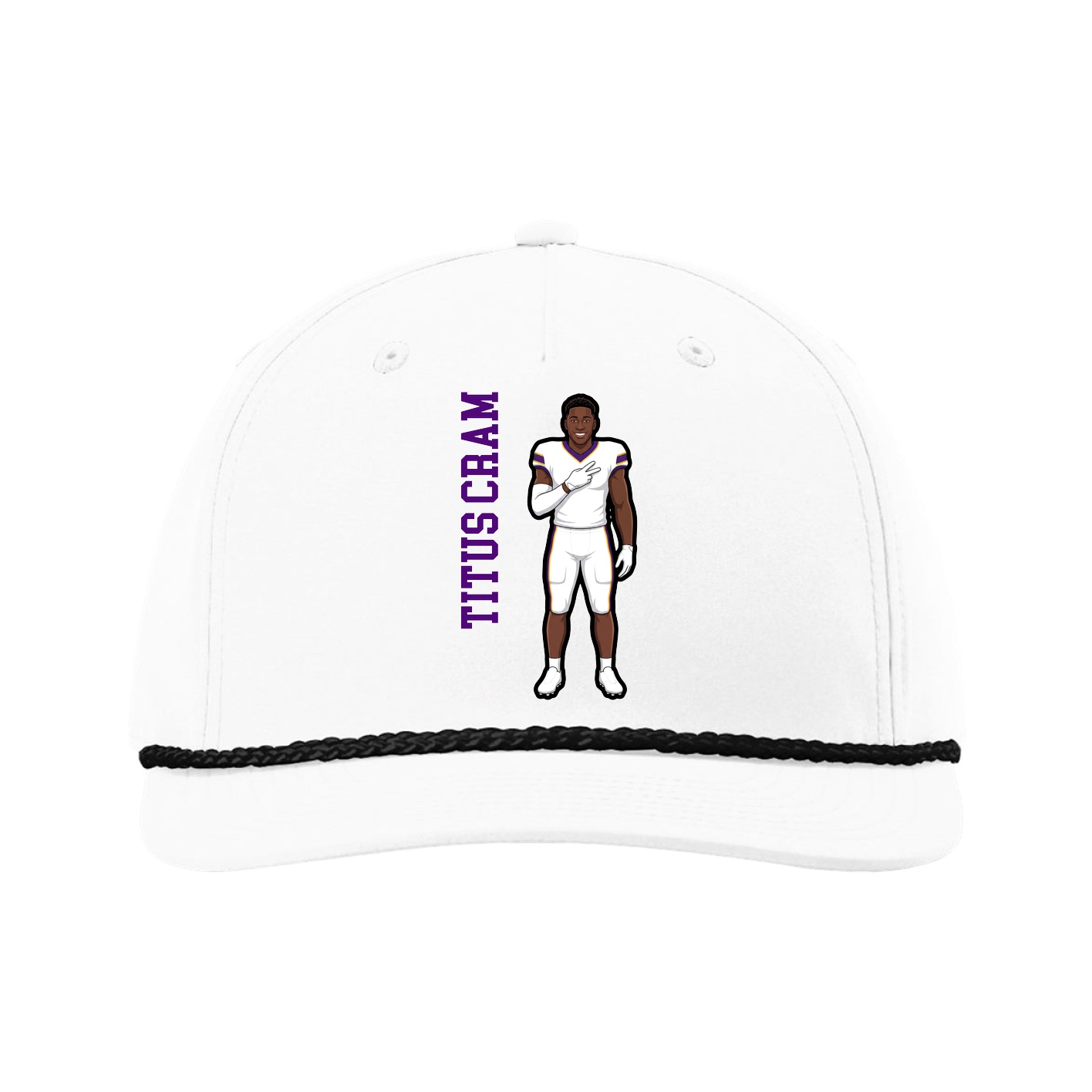 Five-Panel Classic Rope Cap — Name Vertical in White