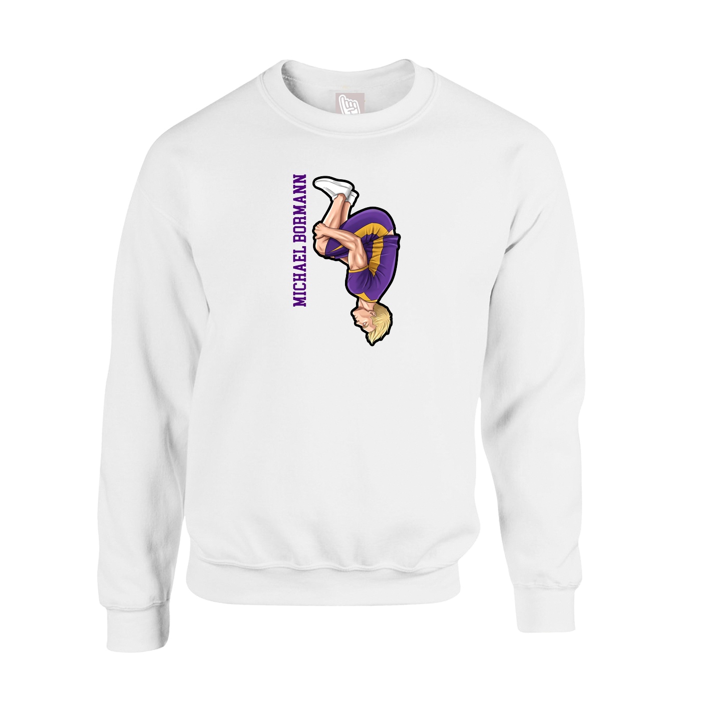 Fleece Crew — Name Vertical in White