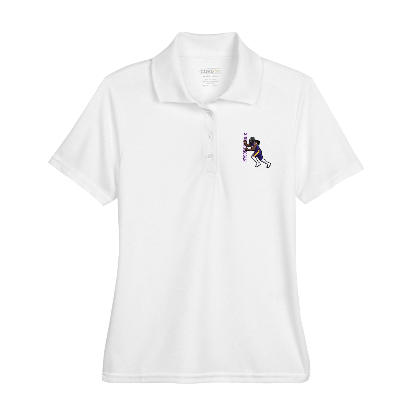 Womens Performance Polo — Name Vertical in White