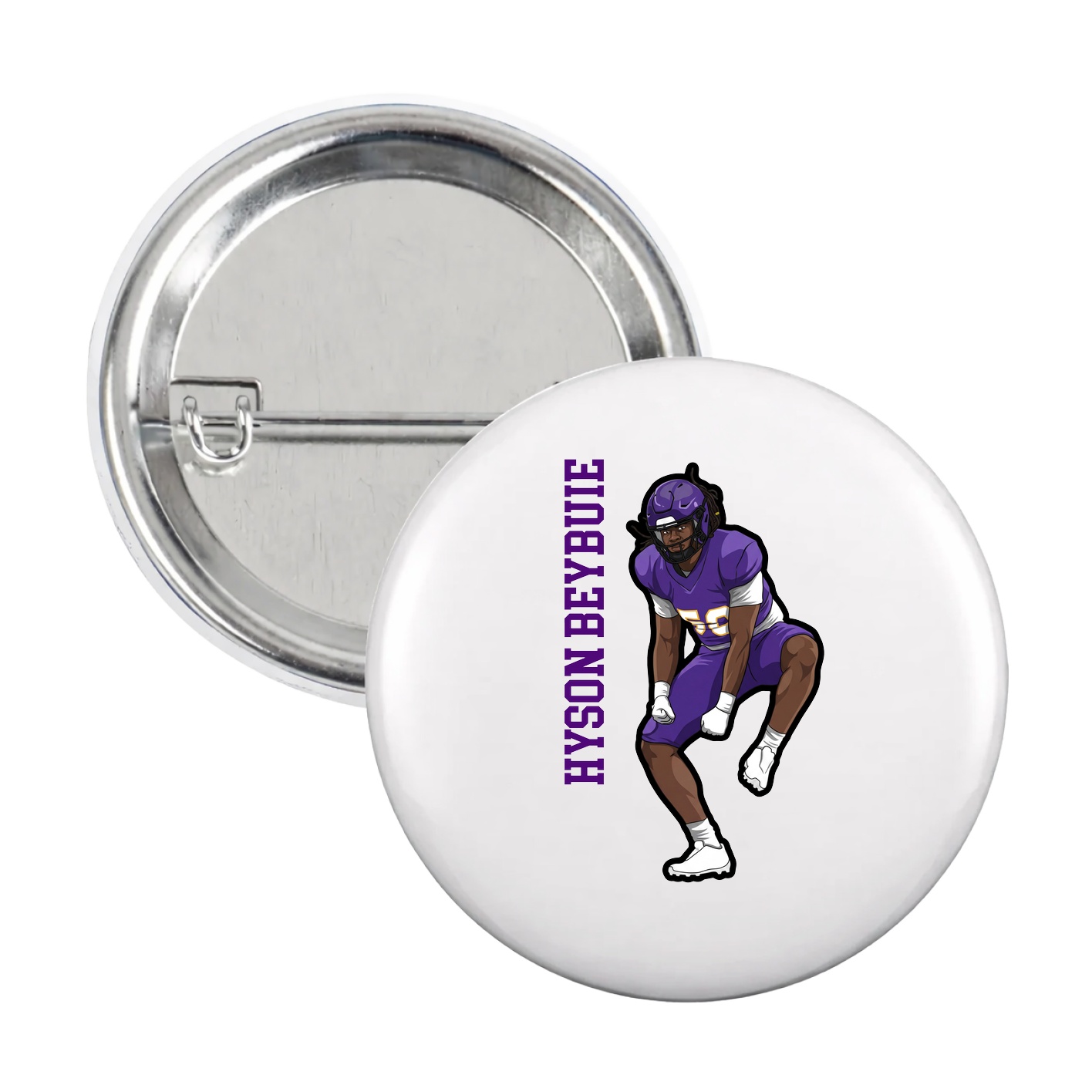 Game Day Button — Name Vertical in White