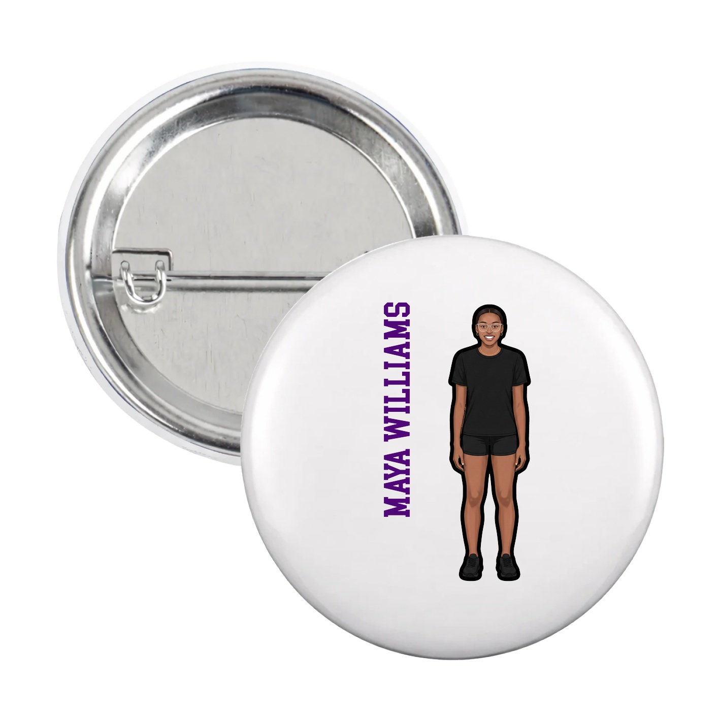 Game Day Button — Name Vertical in White