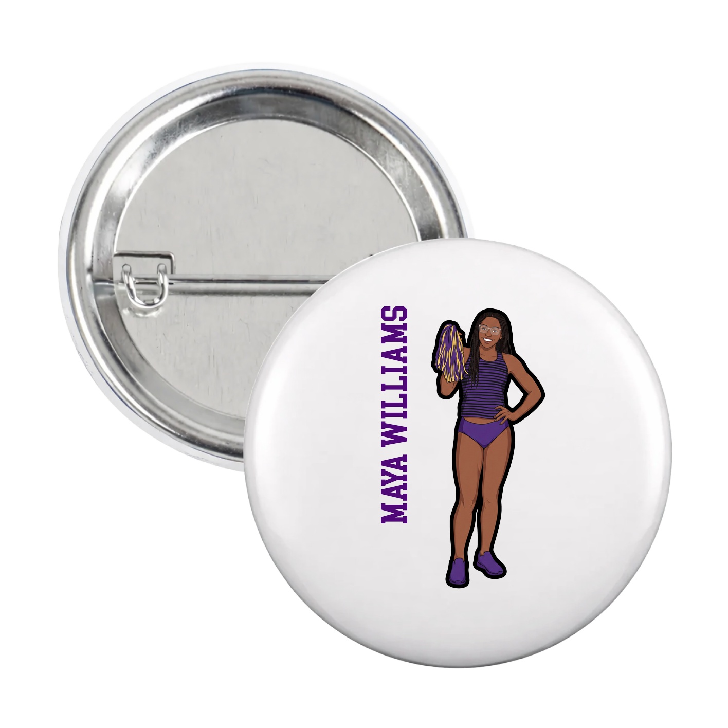 Game Day Button — Name Vertical in White
