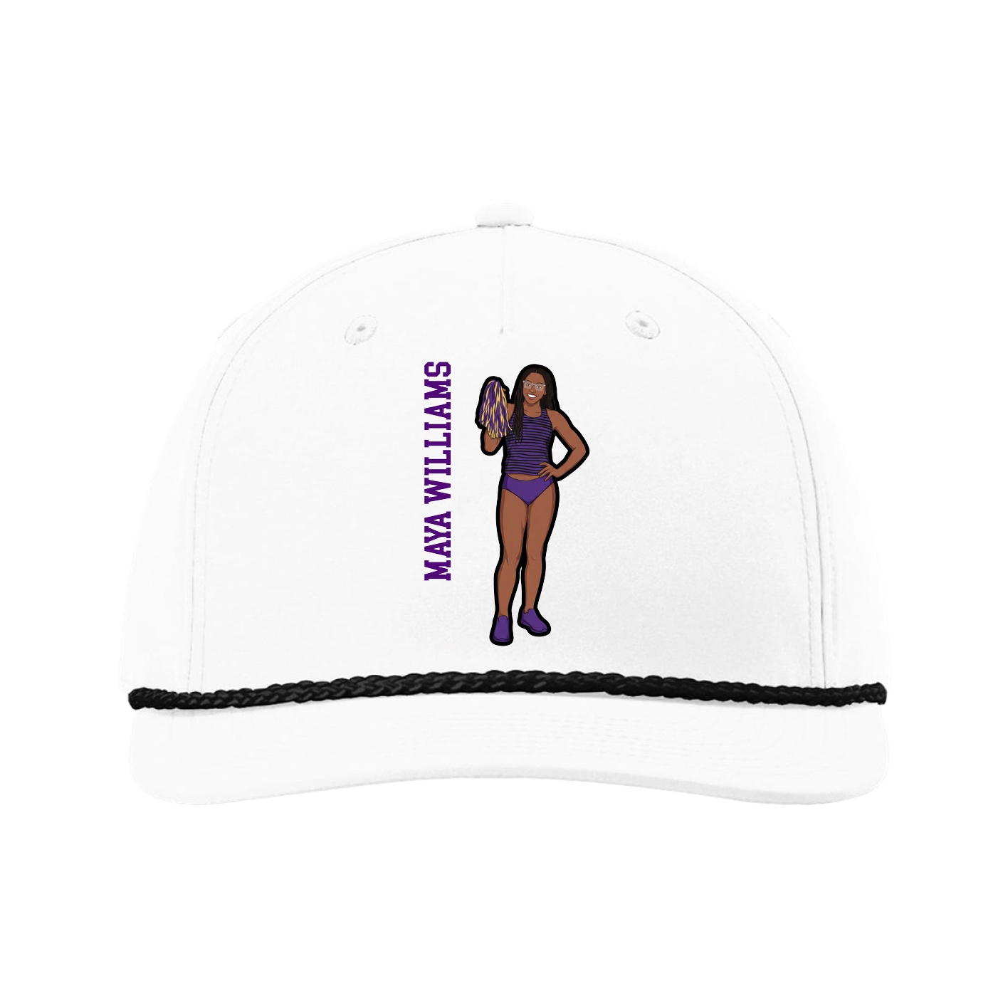 Five-Panel Classic Rope Cap — Name Vertical in White
