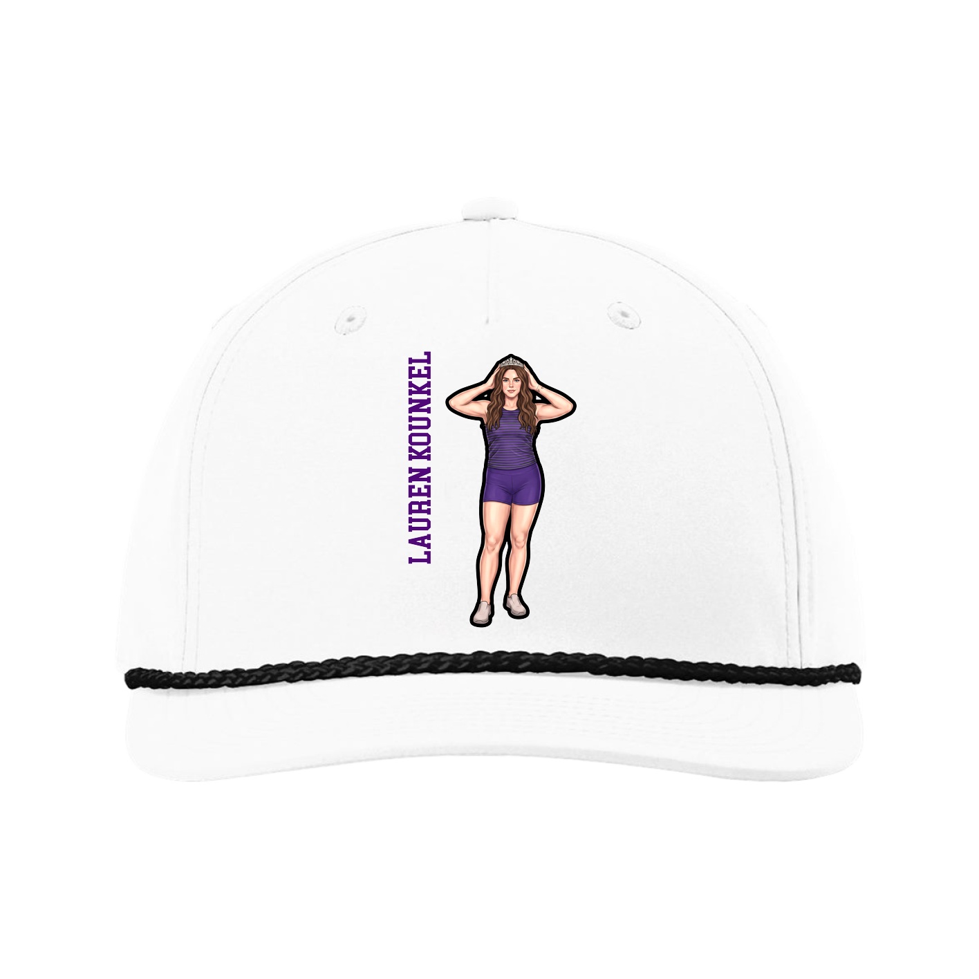 Five-Panel Classic Rope Cap — Name Vertical in White