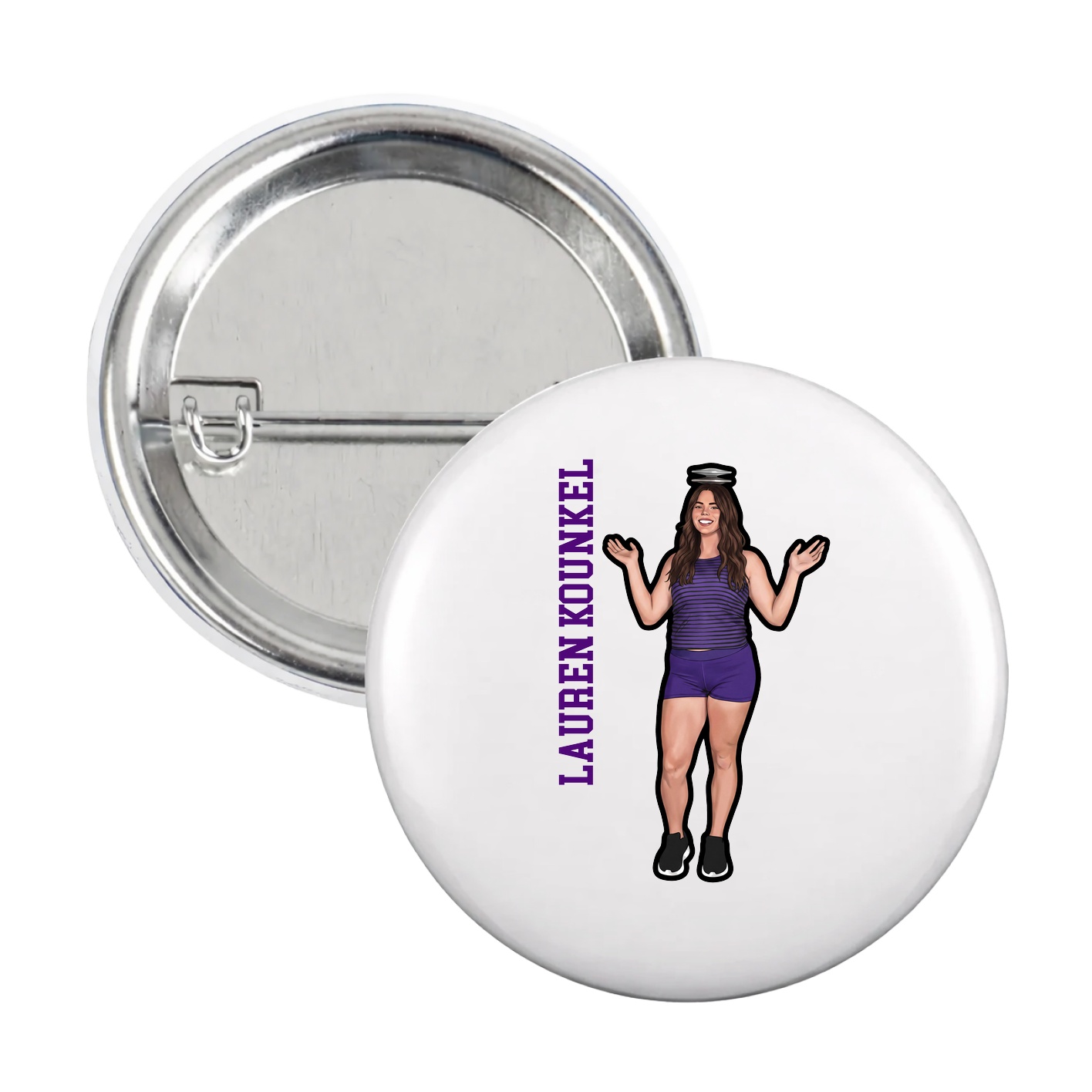 Game Day Button — Name Vertical in White
