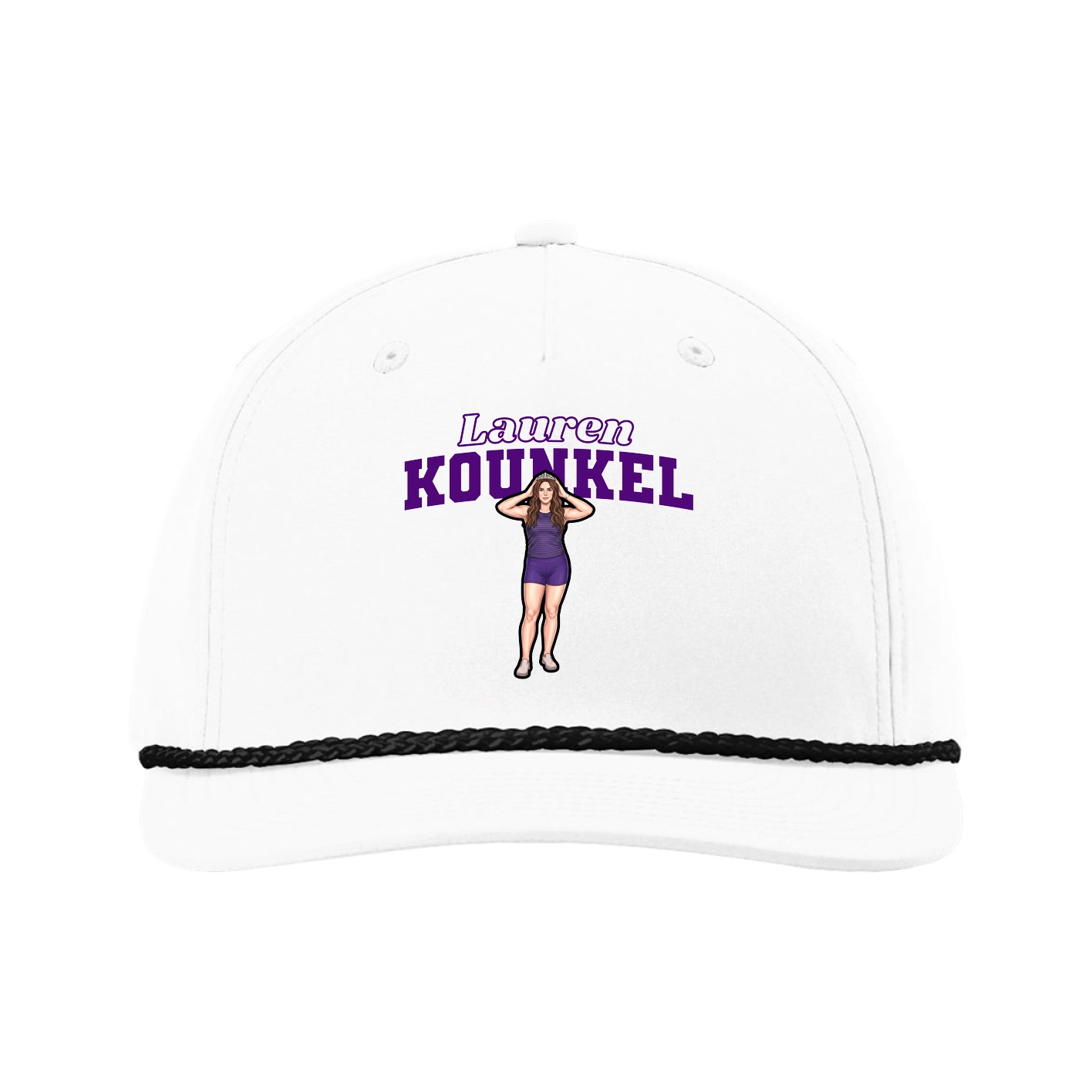 Five-Panel Classic Rope Cap — Name Arch in White