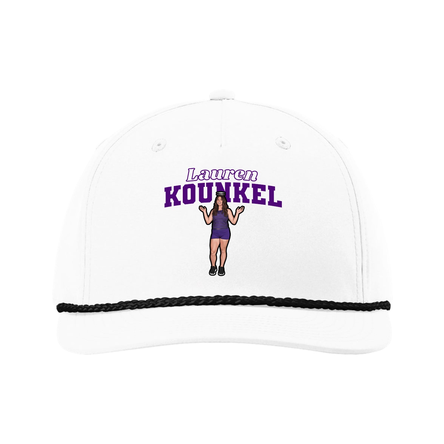 Five-Panel Classic Rope Cap — Name Arch in White
